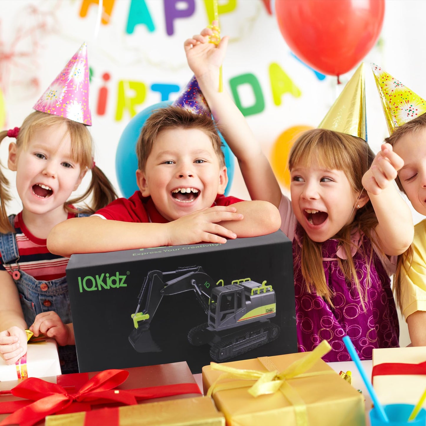 IQKidz Remote Control Excavator Toys for Boys 4-7 Yrs Old - Best Birthday for Kids 3 5 8 9 10+, Metal Shovel Construction Vehicles with Light Sound, 2.4G Rechargeable RC Tracked Digger