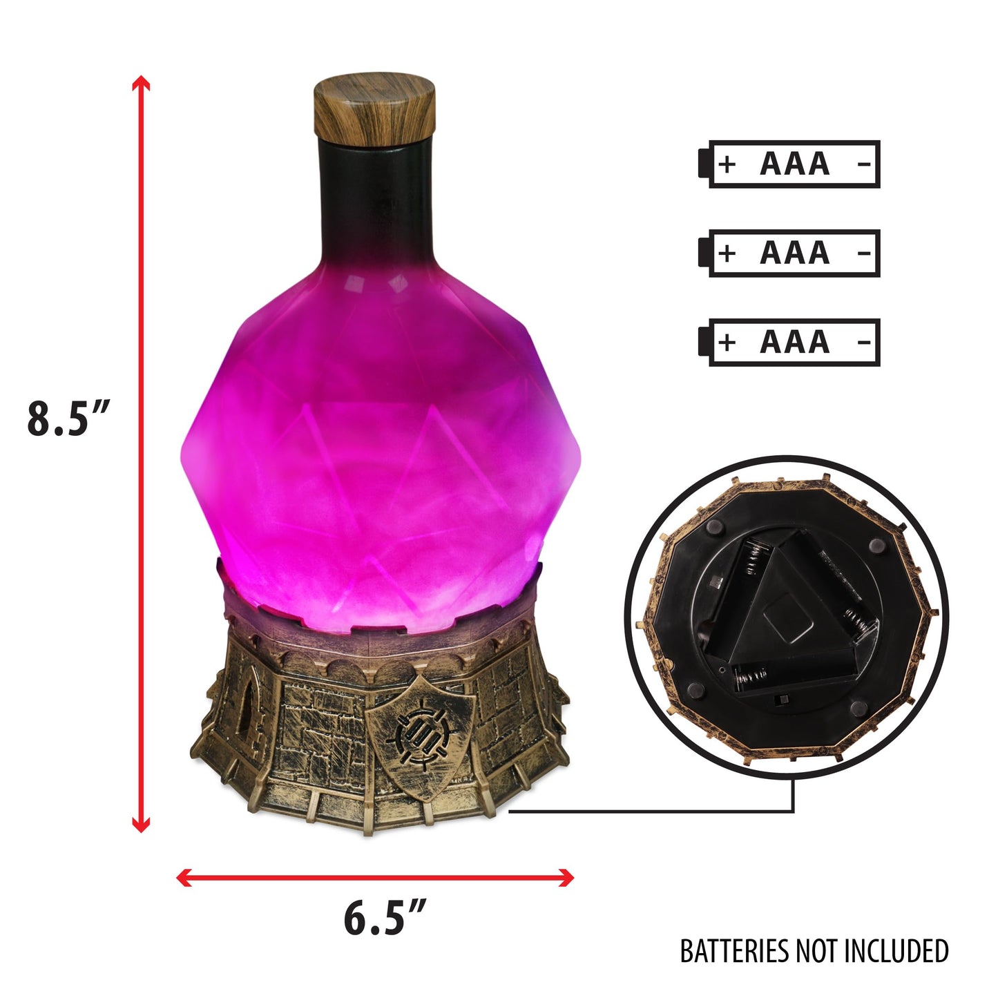 ENHANCE Gaming Sorcerer's Potion Light with Swirling Mystical Brew - Potion Bottle Mood Light Prop for Tabletop Game Immersion, Playroom, Desk Decor - Soft Glowing Whirling Potion (Purple Elixir)