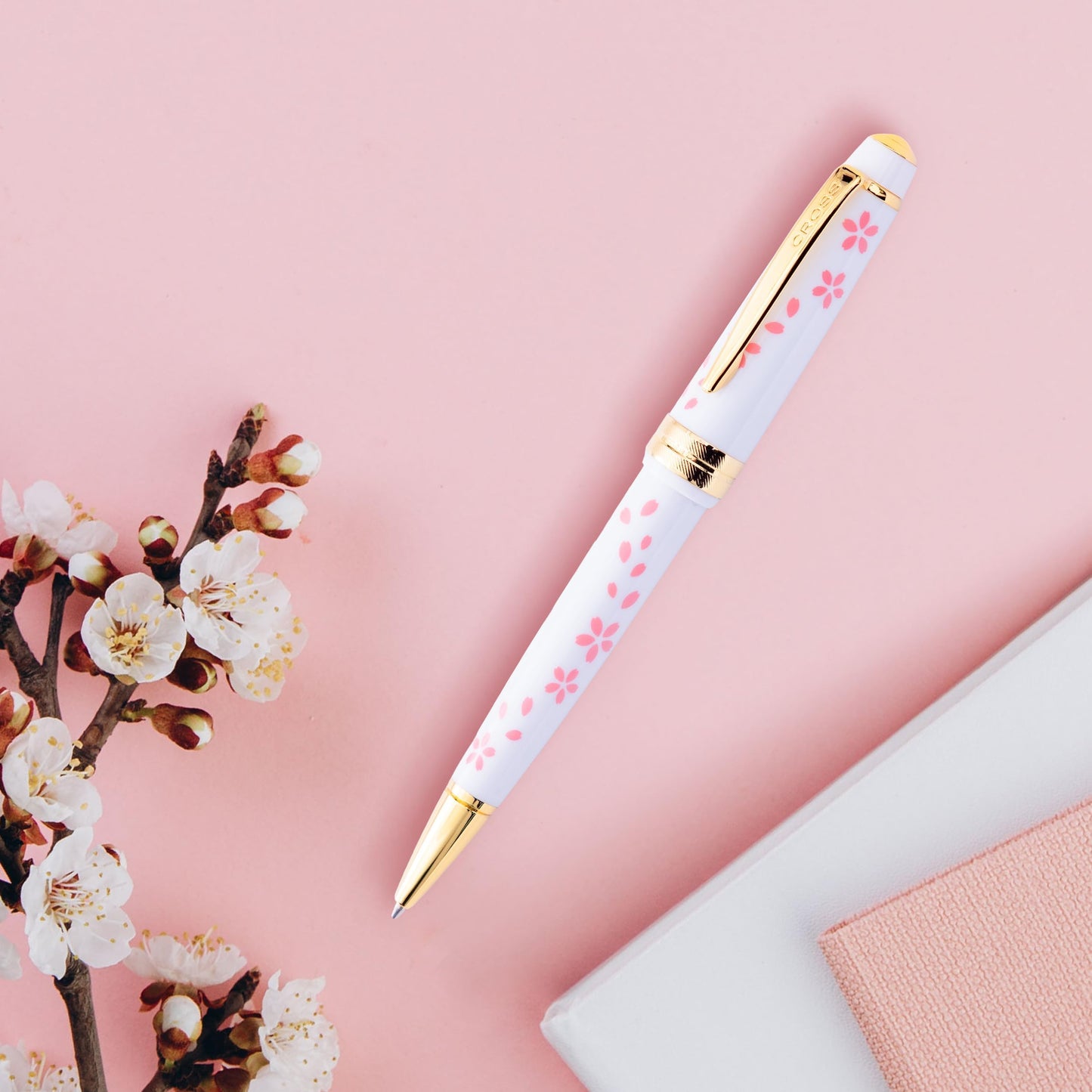 Cross Bailey Light Cherry Blossom Glossy White Resin Ballpoint Pen - Professional Pen for Effortless Writing - Journaling, Note-Taking & More - Black Ink - Easy Handling - Includes Gift Box
