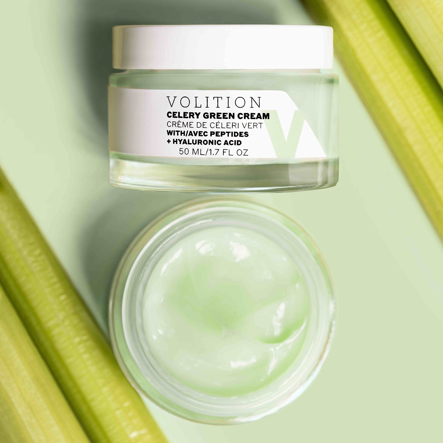 Volition Beauty Celery Green Cream with Peptides + Hyaluronic Acid | Lightweight Oil-Free Facial Moisturizer | Minimizes Pores, Improves Firmness & Visibly Reduces Lines & Wrinkles