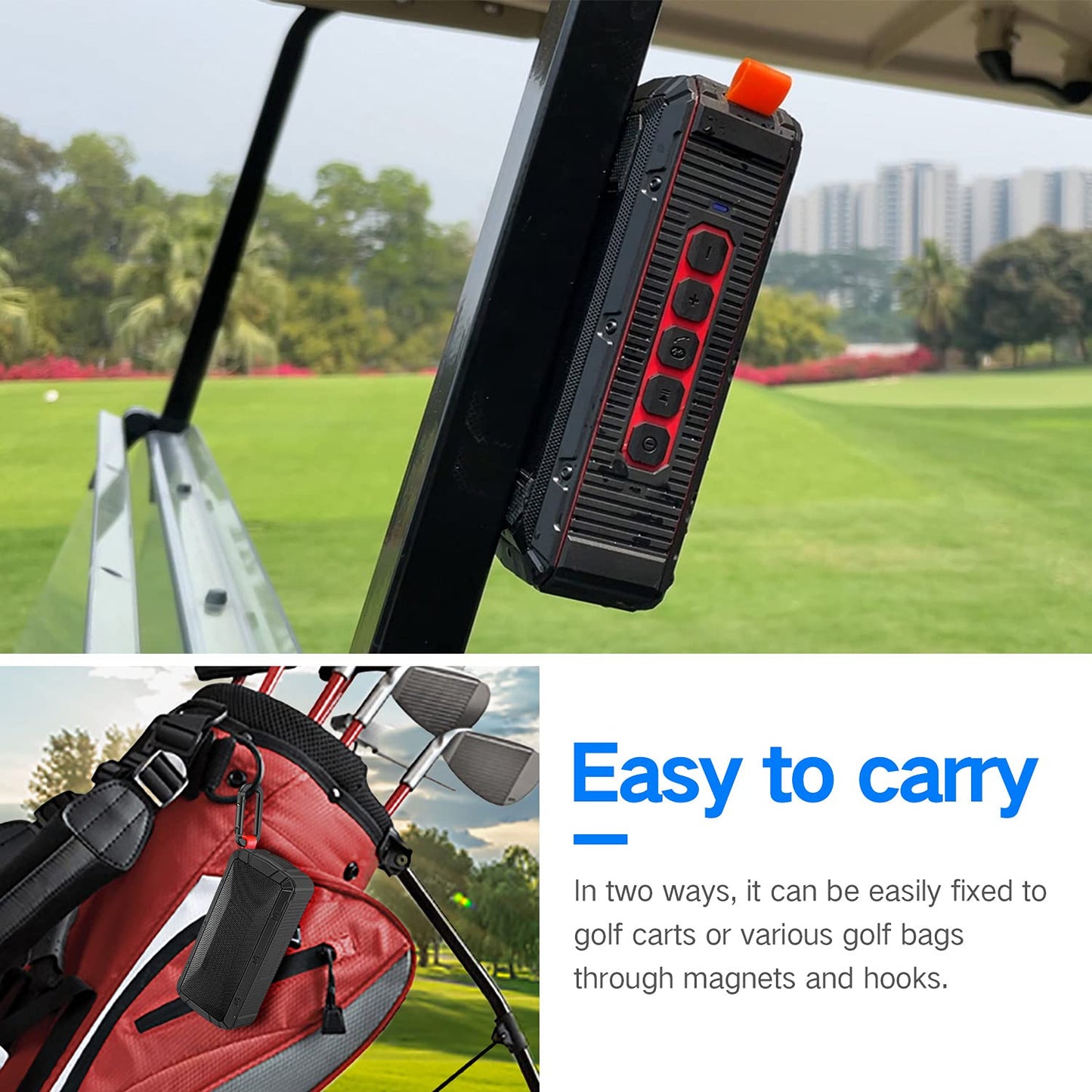 Pro Portable Magnetic Bluetooth Golf Speaker Wireless Waterproof IPX6/Shockproof 3rd Generation Magnetic Golf Speakers for Golf Cart 24Hour Battery Golf Accessories Golf Gifts(TWS & SD Card function)