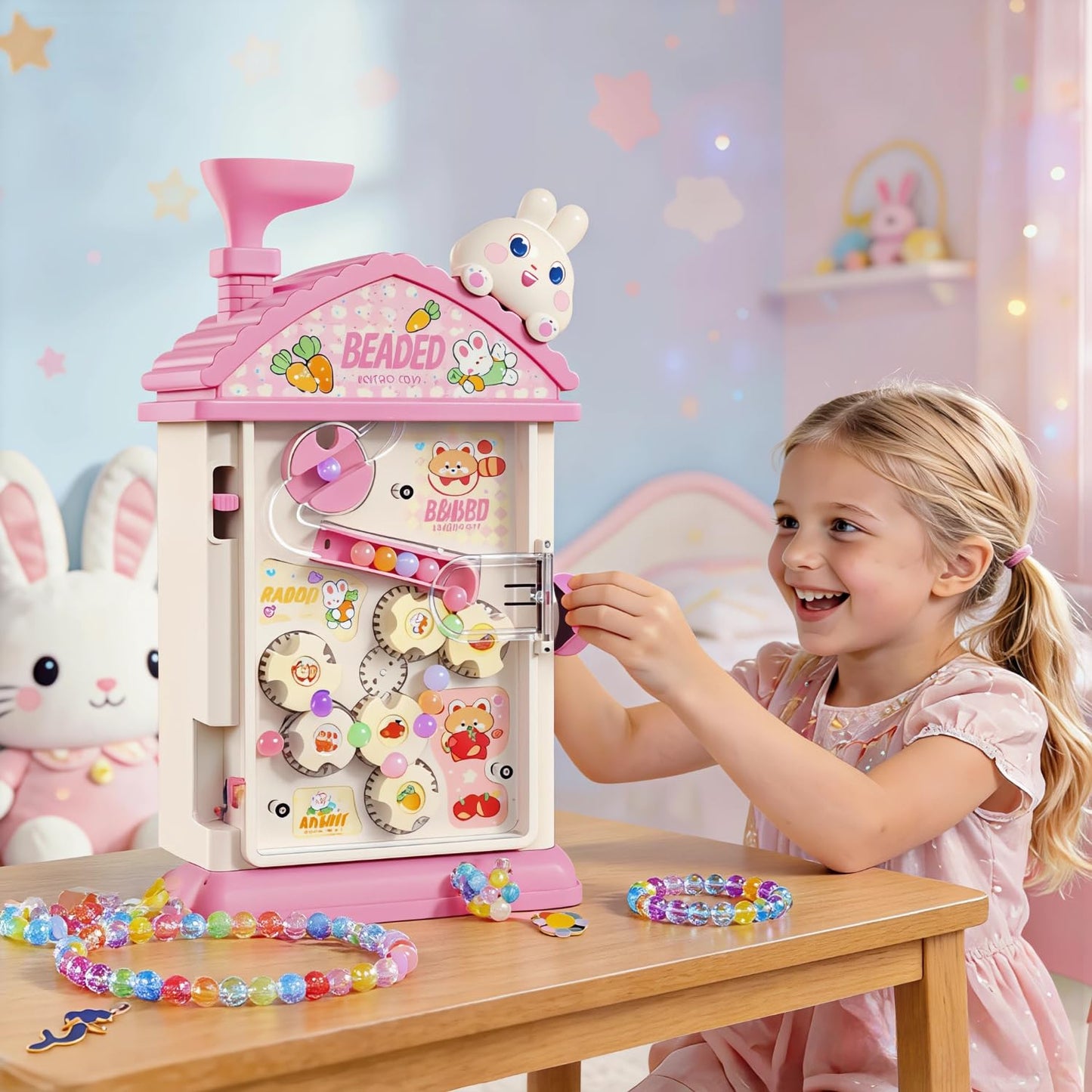 MAGTHIC 2-in-1 Beads Bracelet Maker Machine & Hand-Crank Bunny Toys, Charm Jewelry Bracelet Making Kit 420+ Quick Easy 5min with Storage, DIY Friendship Bracelets for Girls 6-12 Birthday Xmas Gifts