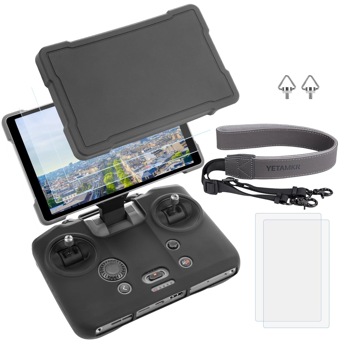 for DJI Mavic 4 RC Pro 2 Remote Control Silicone Case Sleeve/Controller Screen Protector & Adjustable PU Neck Strap & Standard Lanyard Screw Accessories (Lanyard+Tempered Film+Silicone case)