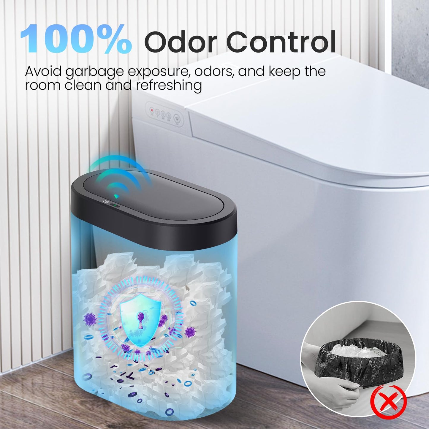 jinligogo 2 Pack 5 Gallon Bathroom Trash Can with Lid, Automatic Motion Sensor Black Trash Can, Touchless Slim Waterproof Garbage Bin for Kitchen, Bedroom, Office, and Bathroom