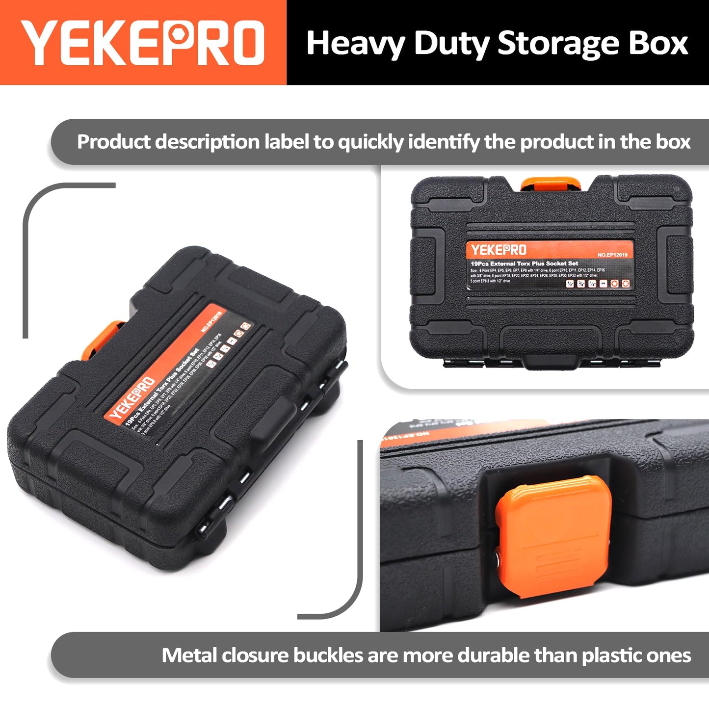 YEKEPRO External Torx Plus 19pc Socket Set, 6 Point EP Socket with 1/2'' 3/8'' 1/4'' Drive EP4 EP5 EP6 EP7 EP8 EP10 EP11 EP12 EP14 EP16 EP18 EP20 EP22 EP24 EP26 EP28 EP30 EP32