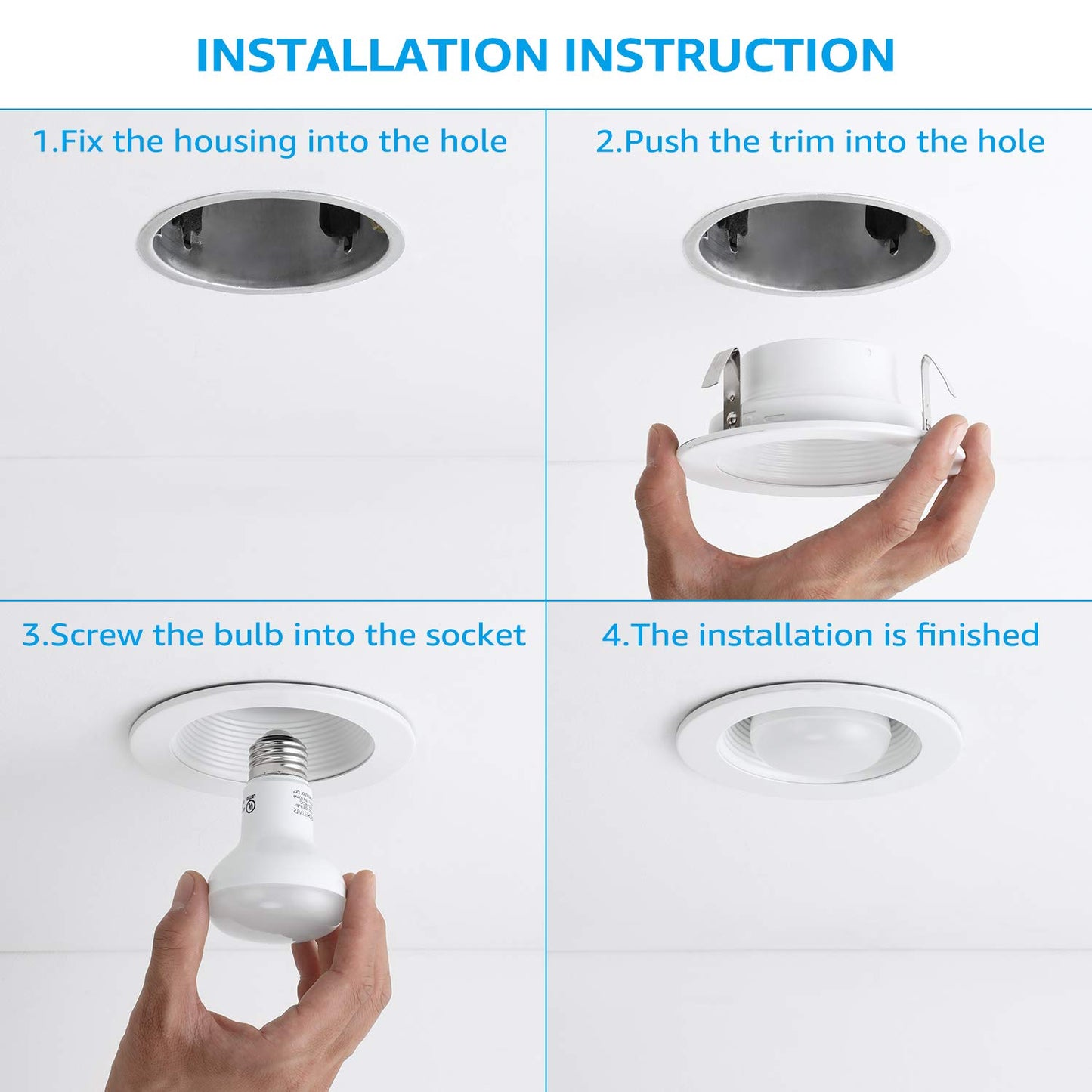 TORCHSTAR 12-Pack 4 Inch Classic White Recessed Light Trim, Metal Can Light Trim, Step Baffle with Ring, Fit Halo/Juno Remodel Recessed Housing, 4 Inch Trim for PAR16, PAR20, BR20, White