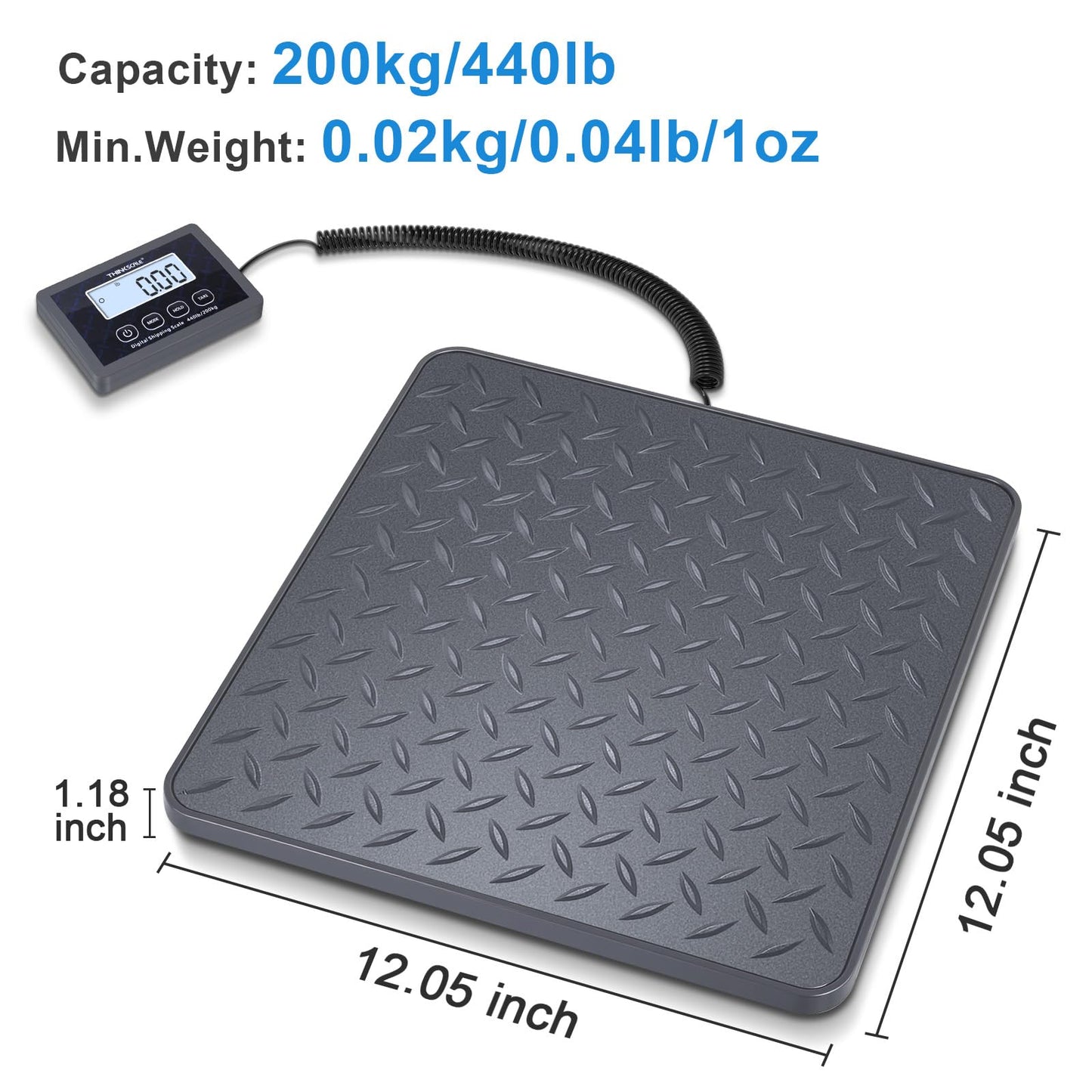 THINKSCALE Shipping Postal Scale with Integrated One-Piece Platform, 10g High Accuracy 440lb Capacity for Packages, Small Business & Warehouse, Battery & AC Adapter Included