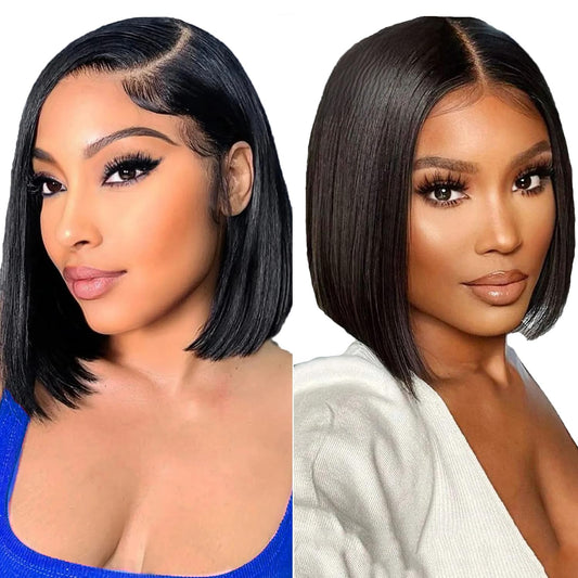 8 Inch+10 Inch Bob Wig Human Hair 13x4 HD Transparent Lace Front Bob Wigs Human Hair Straight Lace Frontal Bob Wig Glueless Wigs Pre Plucked With Baby Hair for Black Women Natural Color