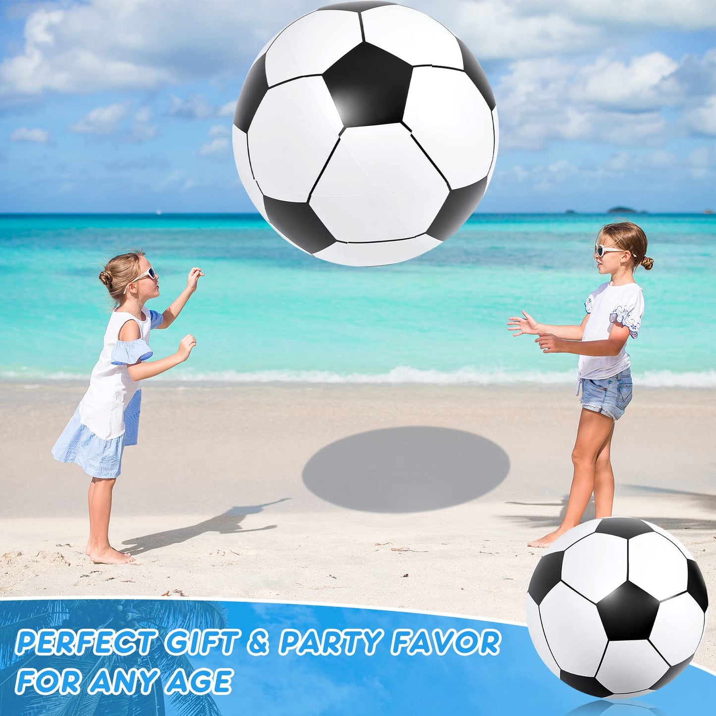 Lewtemi 2 Pcs 40 Inch Giant Inflatable Soccer Ball Large Huge Beach Balloons Football Sport Birthday Party Decoration Favor St. Patrick Kid Gift Pool Toys for Outdoor Activity Games(Black)