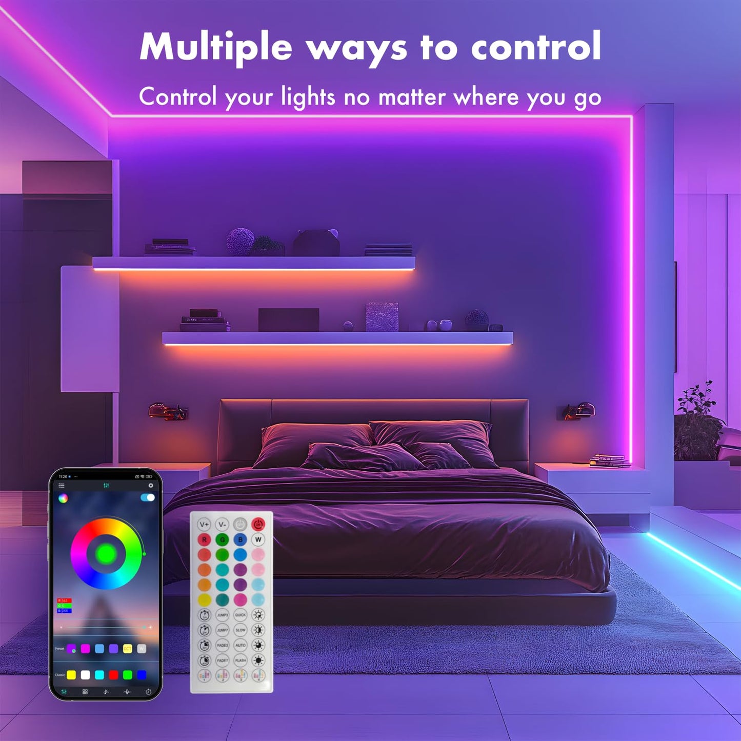 SILFU Neon Rope Lights, 40FT RGB LED Strip Lights, Waterproof IP67 LED Lights for Bedroom, DIY Design, Music Sync, 44 Key Remote Control, Multiple Modes for Bedroom, Holiday Decoration
