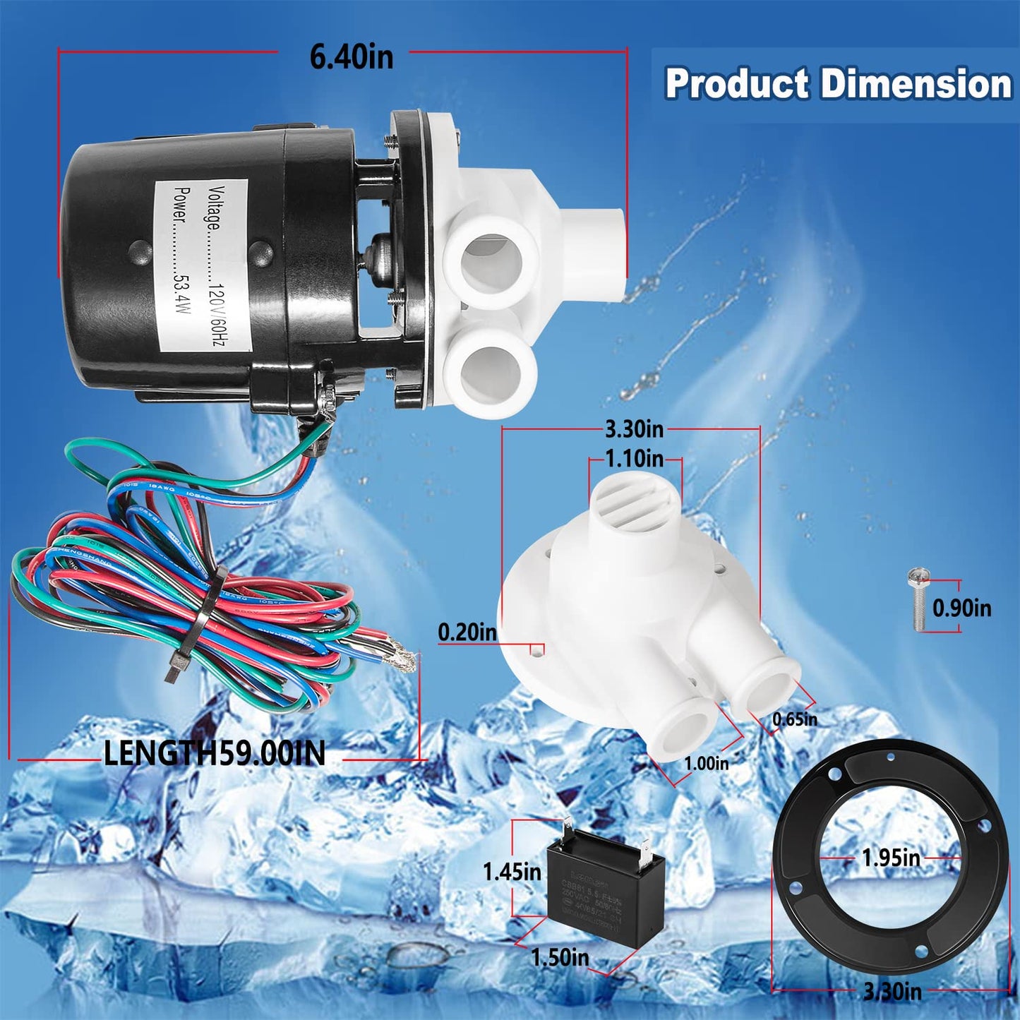 APTA92P10WD1 Water Pump Motor Assembly Replacement For Hoshizaki Water Pump Includes Capacitor, Fits Hoshizaki Ice Machine Models KM-450 THRU KM-900 KML-600MAH URC-12F 120V 10W 0.4 Amp
