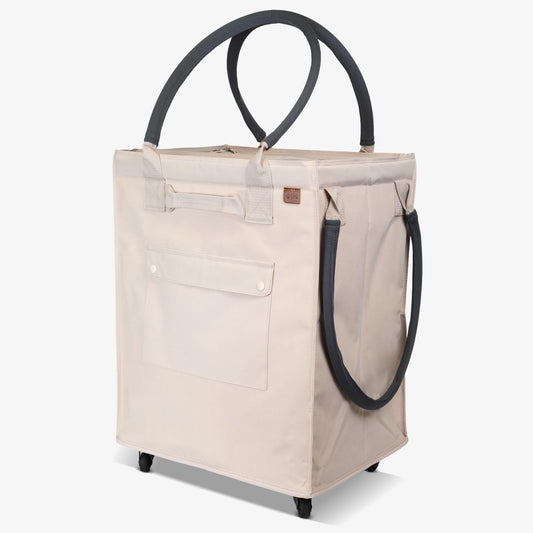 CleverMade Hauler Rolling Tote Bag, 90L Collapsible Portable Shopping Cart with Wheels for Groceries, Laundry, Organization – Heavy Duty Utility Tote with 75 lb Capacity, Basket with Wheels, Cream