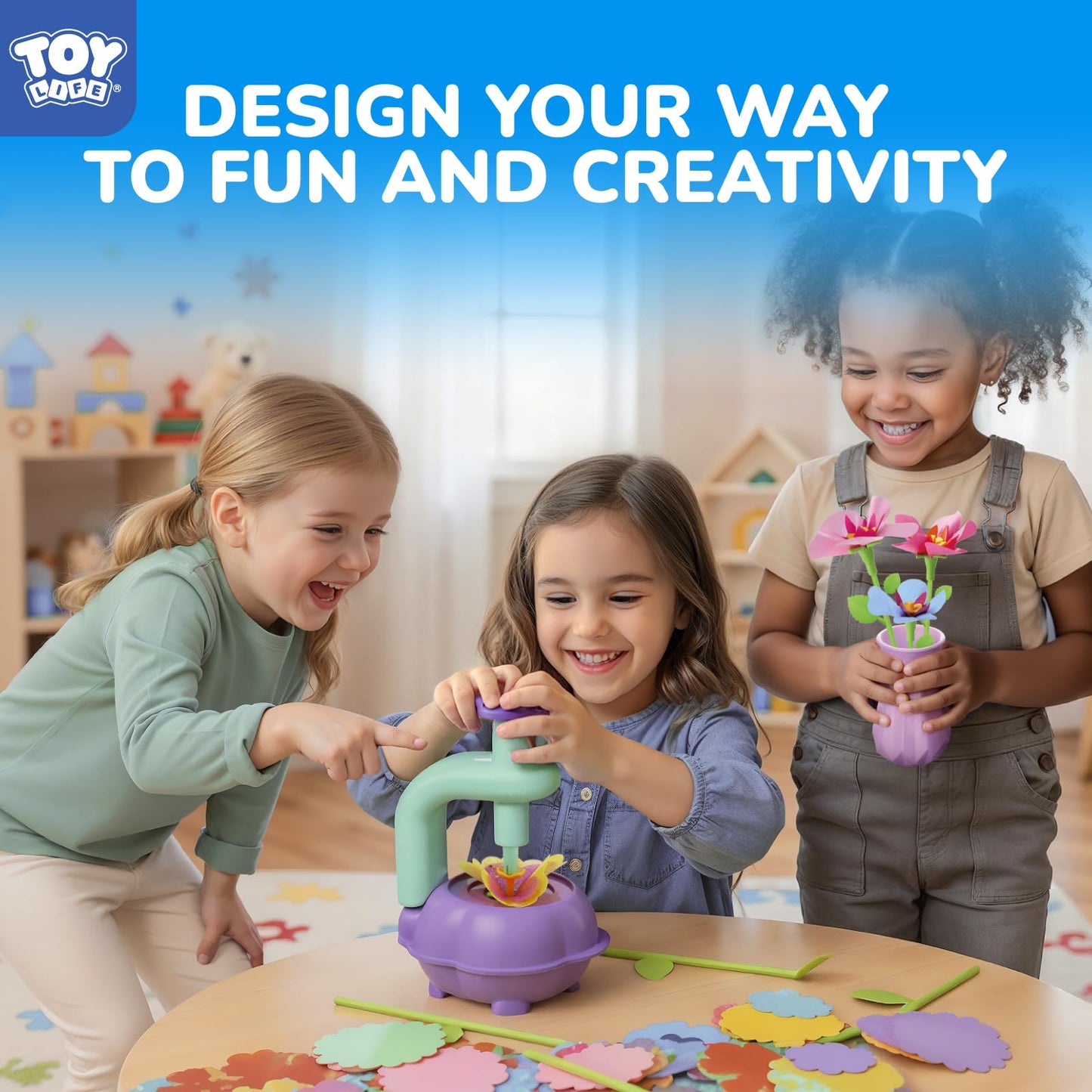 TOY Life DIY Flower Bouquet Making Kit for Girls: Creative Fabric Flower Craft Kit for Kids Age 4-8, Birthday Valentines Educational Gift for Kids Age 5 6 7