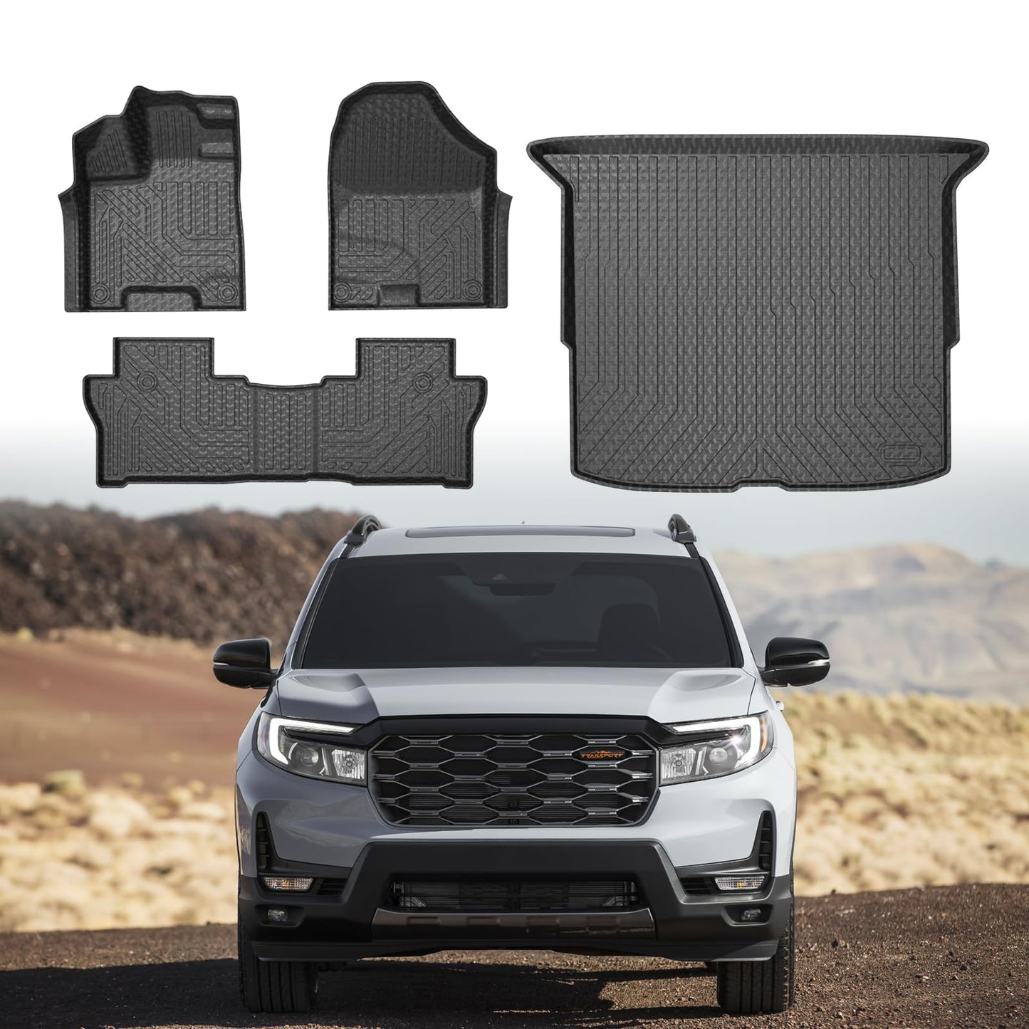 Mixsuper Floor Mats Cargo Liner for Honda Passport 2019-2025, All Weather 2 Row Floor Liners and Trunk Mat Set Black