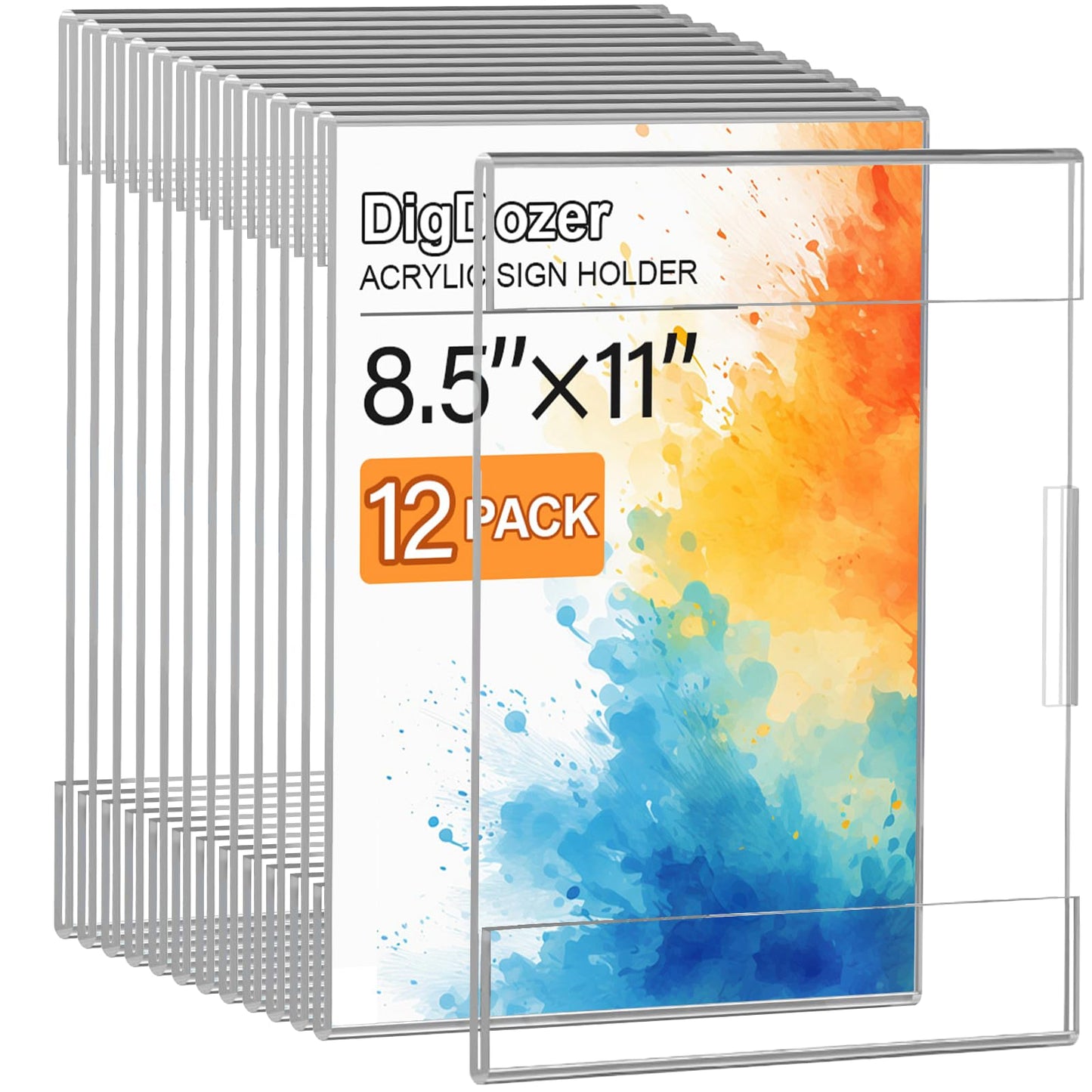 DigDozer 12 Pcs Acrylic Sign Holder 8.5 x 11, Dual-Purpose Wall Mount Sign Holders with Adhesive, Clear Plastic Frames Paper Display Sign Holders for Office, Store, Restaurant - Horizontal or Vertical