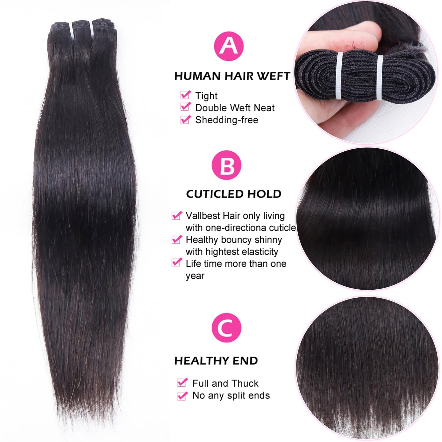 Afrodiva Straight 3 Bundles Human Hair 16 18 20 Inch 100% Unpro cessed Brazilian Virgin Human Hair Bundles Double Weft Weave Bundles Straight Hair 70g/Bundle Hair Natural Color