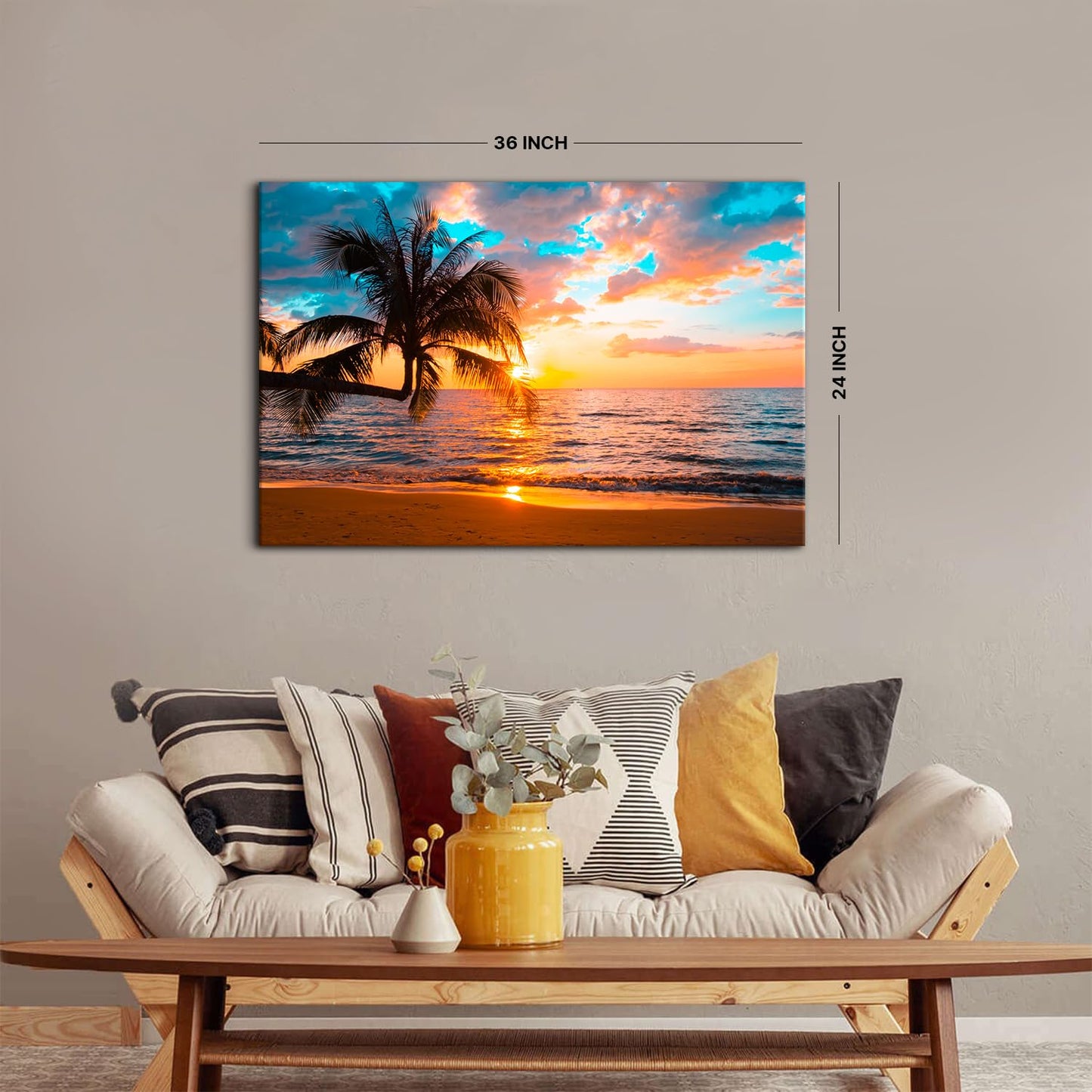 Beach Canvas Wall Art Palm Tree Coastal Wall Decor Nature Ocean Landscape Picture for Bedroom Living Room 24x36" Nautical Painting Sunset Seascape Photo Prints Modern Artwork Kitchen Home Decorations