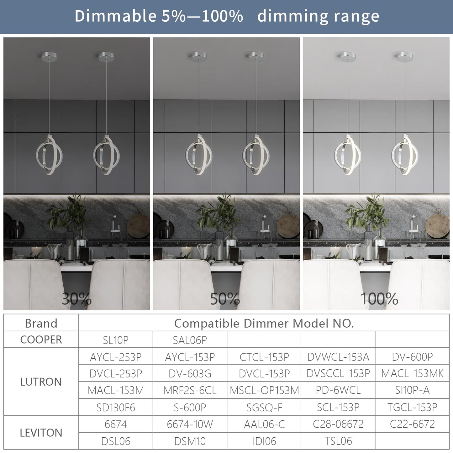 BNHHLZ Modern LED Chandelier Chrome Ring Pendant Light Fixtures 4000K Dimmable Height Adjustable Pendant Lighting for Dining Room Kitchen Island Bedroom Living Room Foyer（1-Pack）…