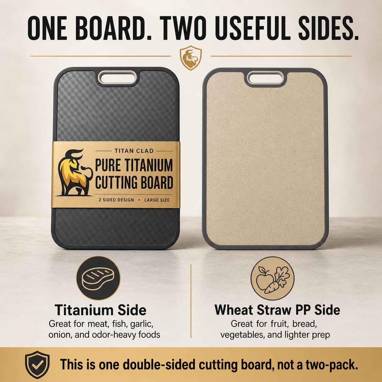 Titanium Cutting Board for Kitchen, Cutting Board Double Sided Food Grade, Pure Titanium and Wheat Straw PP, Scratch Resistant, Non Toxic Chopping Board, Dishwasher Safe, Easy to Clean Large Size