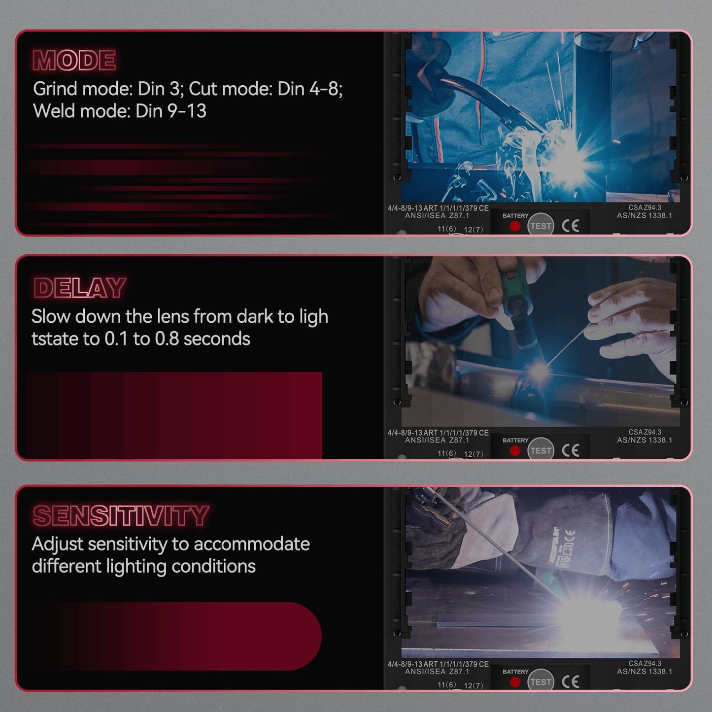 ARCCAPTAIN Internal Control Auto Darkening Welding Helmet, True Color Solar Powered Welding Hood with 4 Arc Sensors, Wide Shade 3/4-8/9-13 for ARC TIG MIG Welding Mask