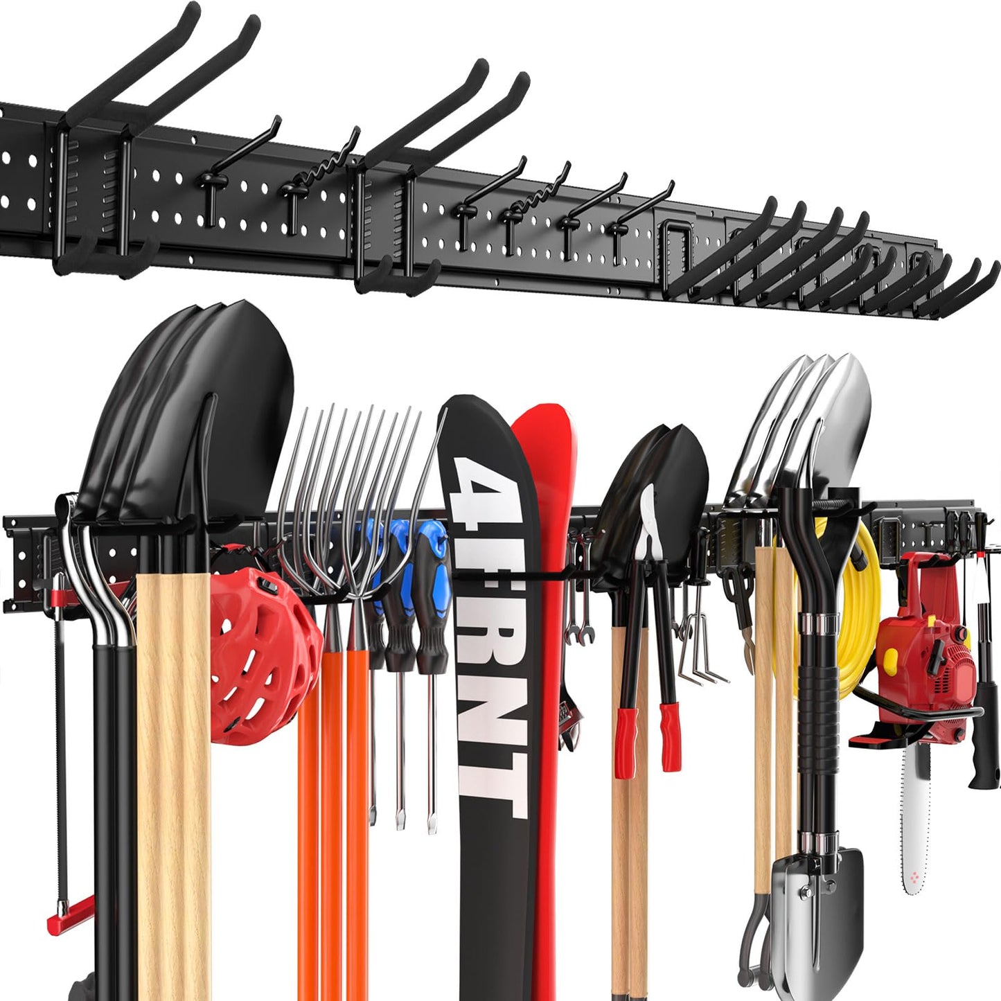 ZICANYCO Garage Tool Organizer Wall Mount 66 inches with 13 Adjustable Heavy-Duty Hooks, Garage Organization, Garden Tool Storage Rack, Yard, and Shed, Holds Up to 520 lbs