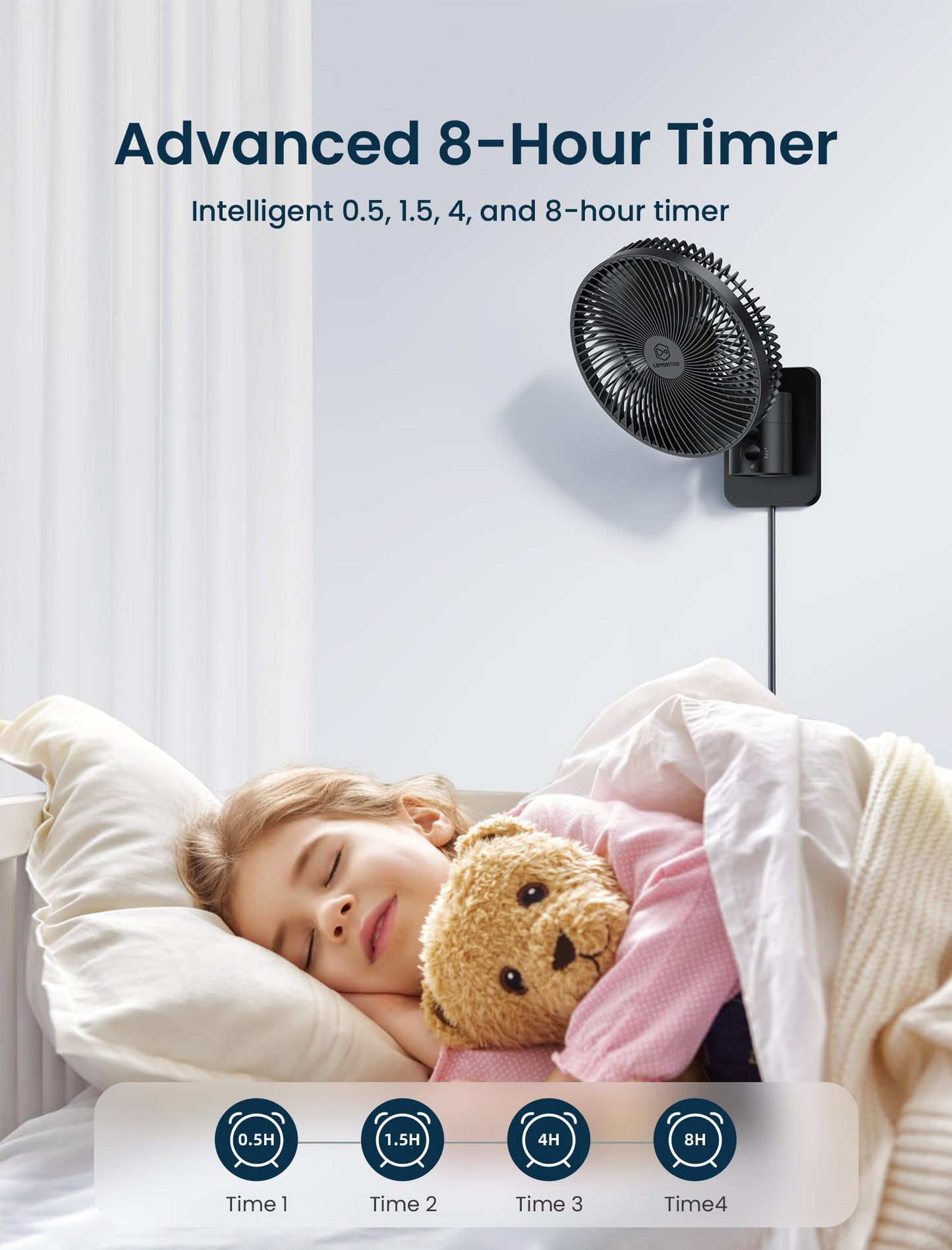 8.5-Inch Quiet Wall-Mounted Oscillation Fan with Remote & Timer, 4-Speed Adjustable for Small Bathrooms, Indoor Bedroom Cooling for RV, Adjustable Tilt, 5.92 ft Cord, Garage Cooling Fan for Home