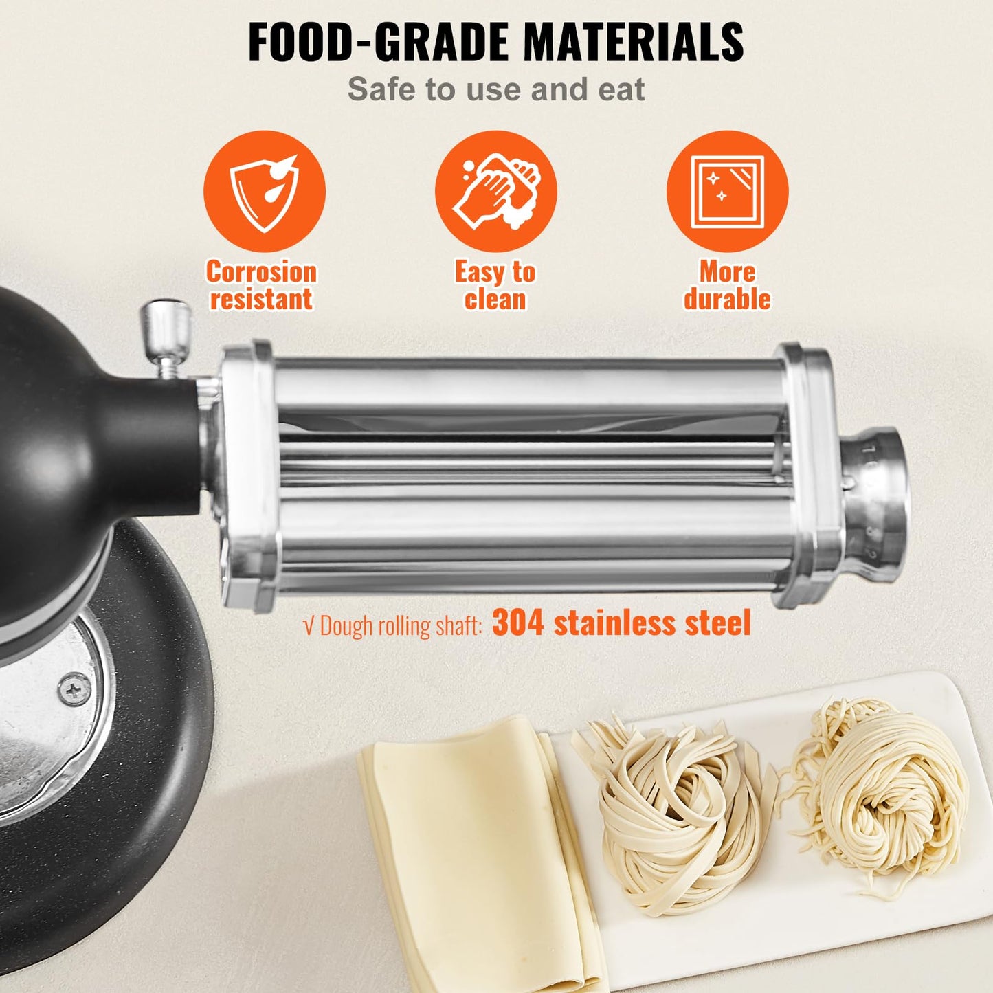 VEVOR Patsa Roller Attchemnt for KitchenAid Stand Mixer, Stainless Steel Pasta Maker Attachment, Pasta Maker Machine Accessory with 8 Adjustable Thickness Knob, KitchenAid Pasta Attachment by VEVOR