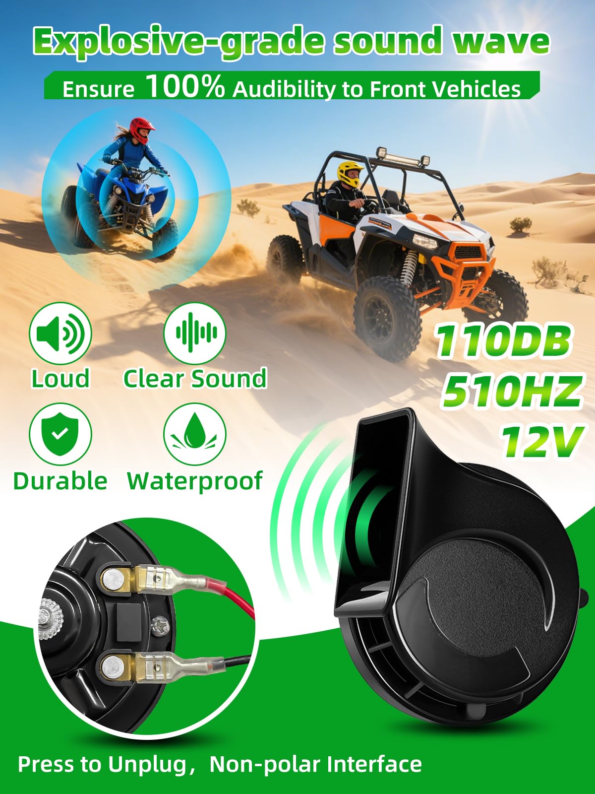 VI9000 UTV Turn Signal Kit, Pre-Wired, Plug and Play Universal Street Legal UTV Blinker Kits with Rocker Switch, Hazard Light, 110D Horn, Compatible with Polaris, Can-Am, Kawasaki, CFMOTO