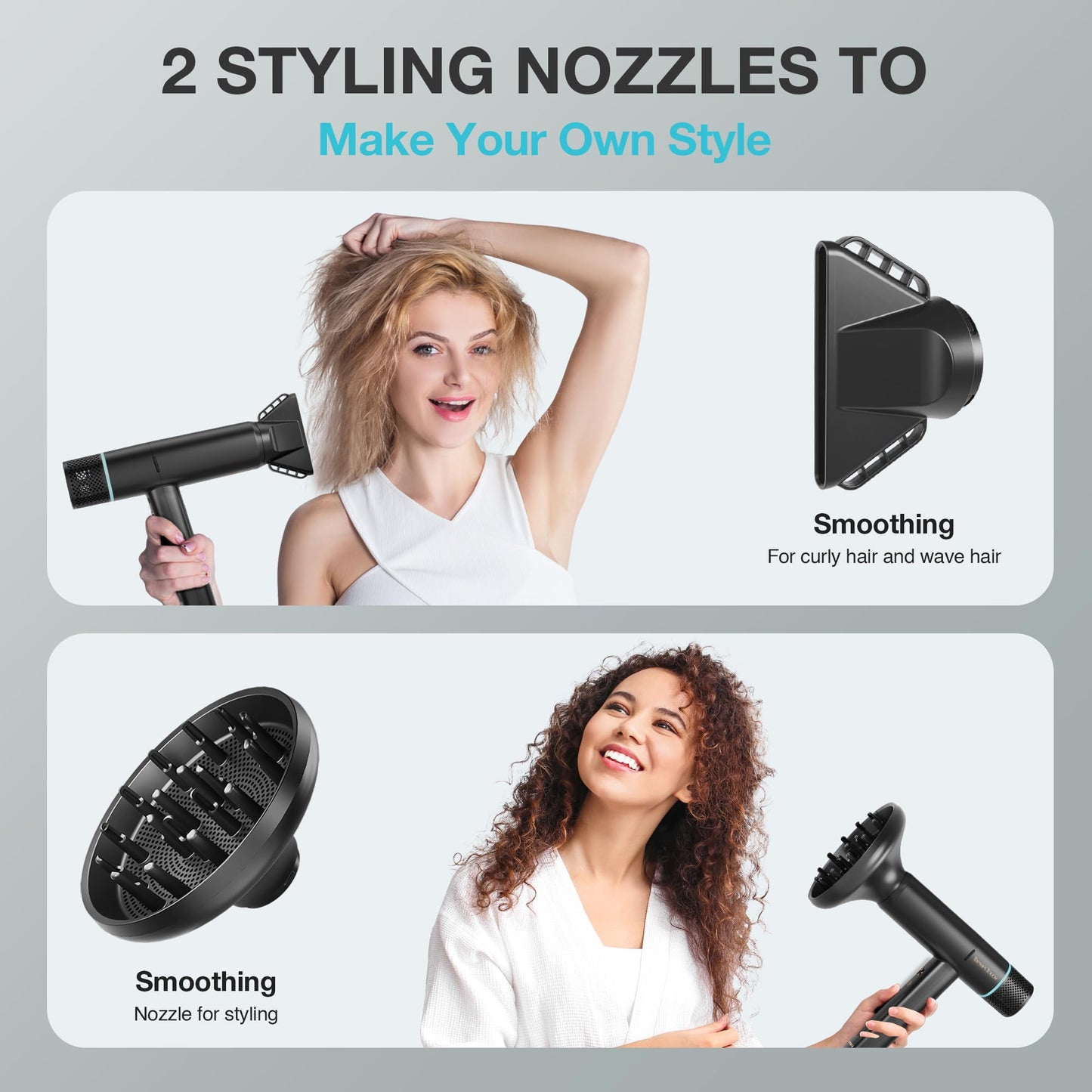 Tresses Touch Hair Blow Dryer 150000 RPM, 200 Million Negative Ionic Blow Professional Hair Dryer with Diffuser, 3 Temps/2 Speeds, 6.56 Ft Cord Fast Drying and Portable for Home Traveling, Black