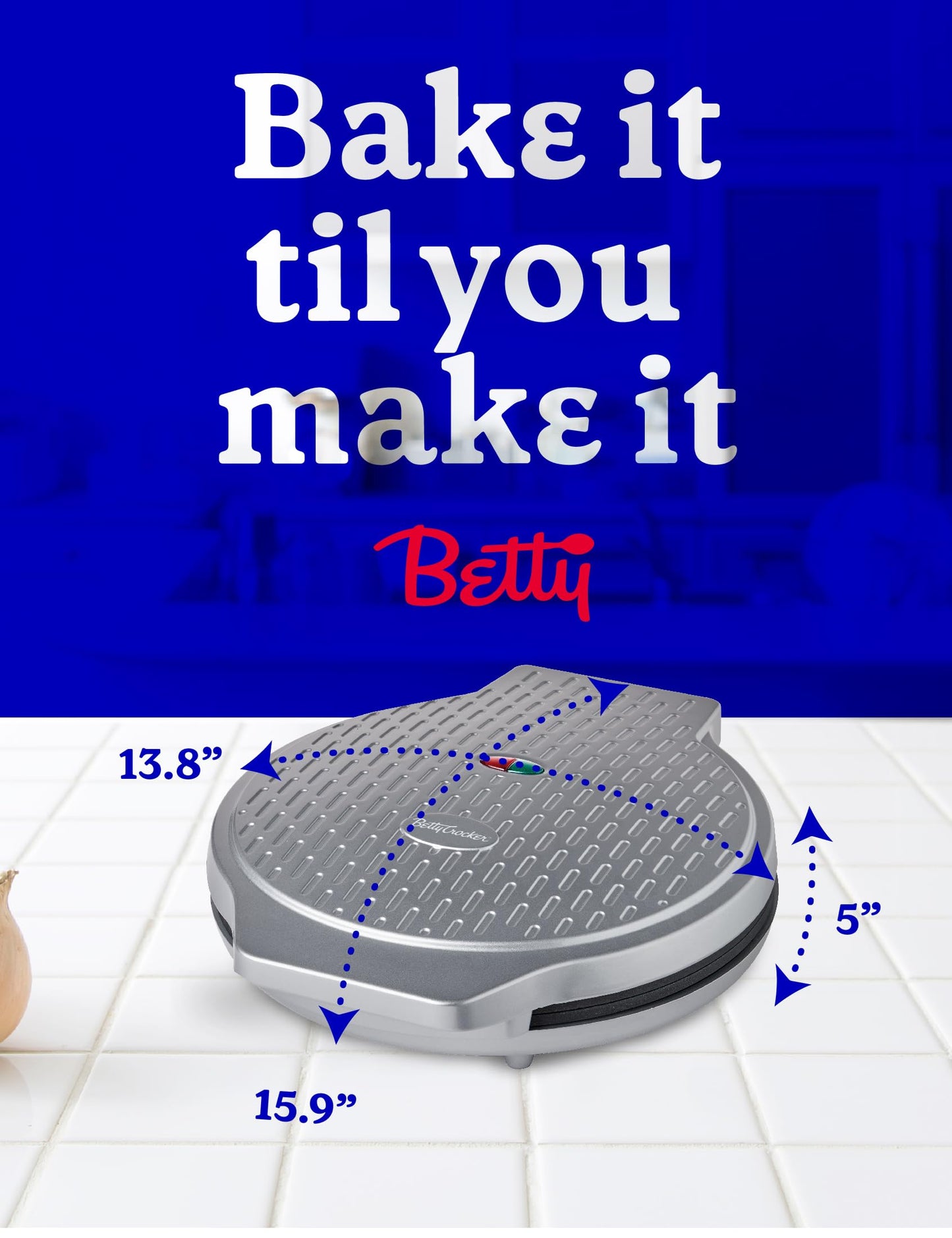 Betty Crocker Pizza Maker Plus, 12" Indoor Electric Grill, Nonstick Griddle Pan for Pizzas, Quesadillas, Tortillas, Nachos and more, 12" Electric Griddle for Delicious Meals and Snacks, Silver