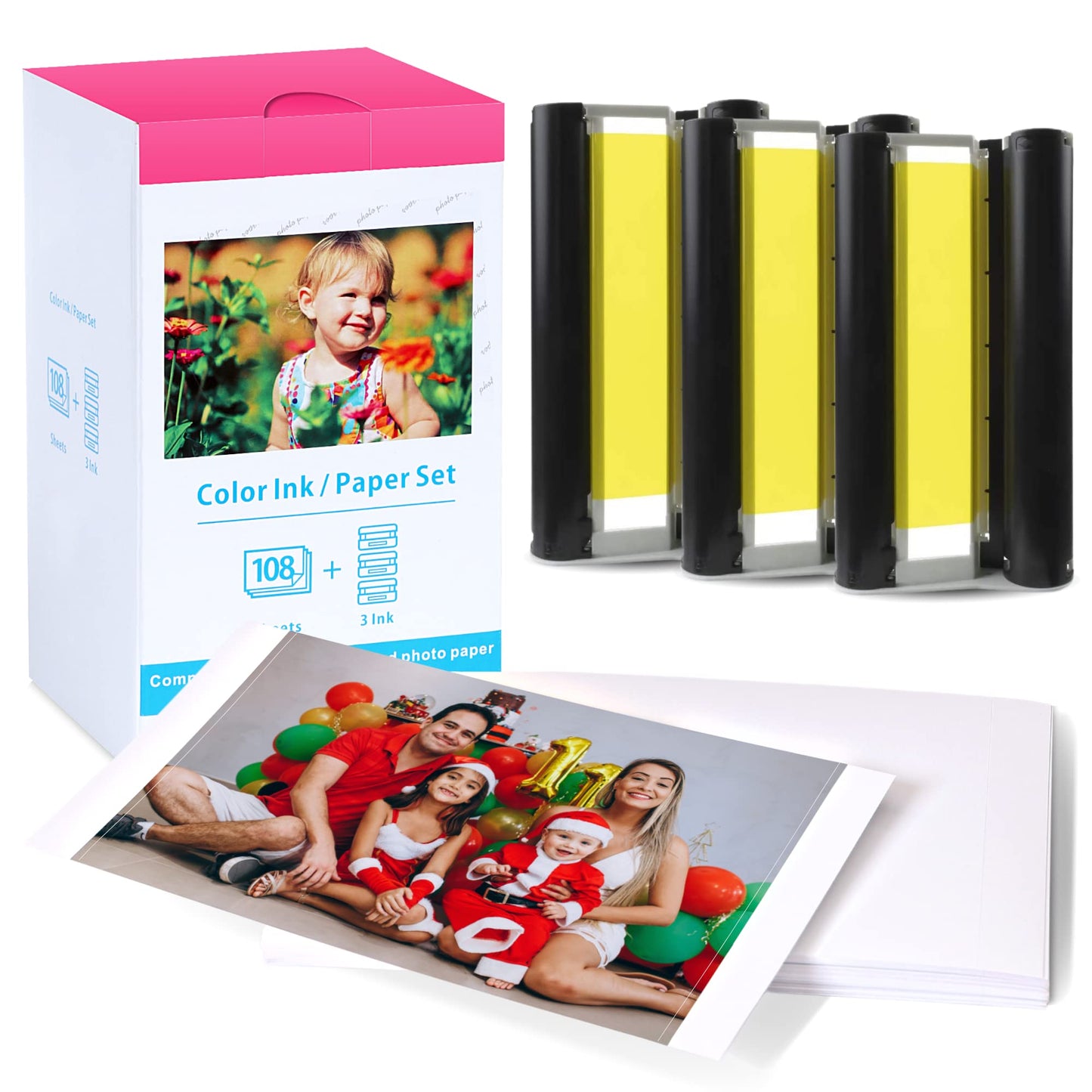Wonfoucs Compatible for Canon Selphy CP1300 CP1500 Ink and Paper, KP-108IN KP108 3 Color Ink Cartridges and 108 Sheets 4x6 Photo Paper for Selphy CP1200 CP1000 CP910 CP900 CP810 CP760 CP770 CP780