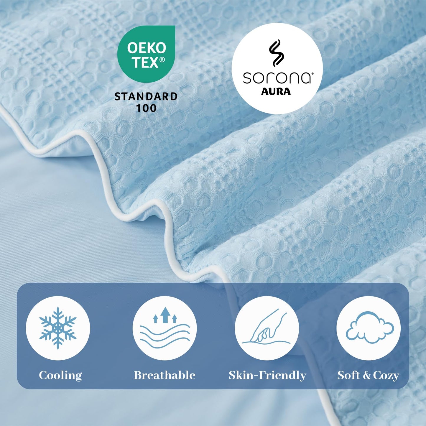 Amélie Home Waffle Cooling Comforter Queen Size, Q-Max 0.45 Reversible Lightweight Cooling Blanket for Hot Sleepers, Breathable Bedding for Night Sweats, 90"x90", Sky Blue