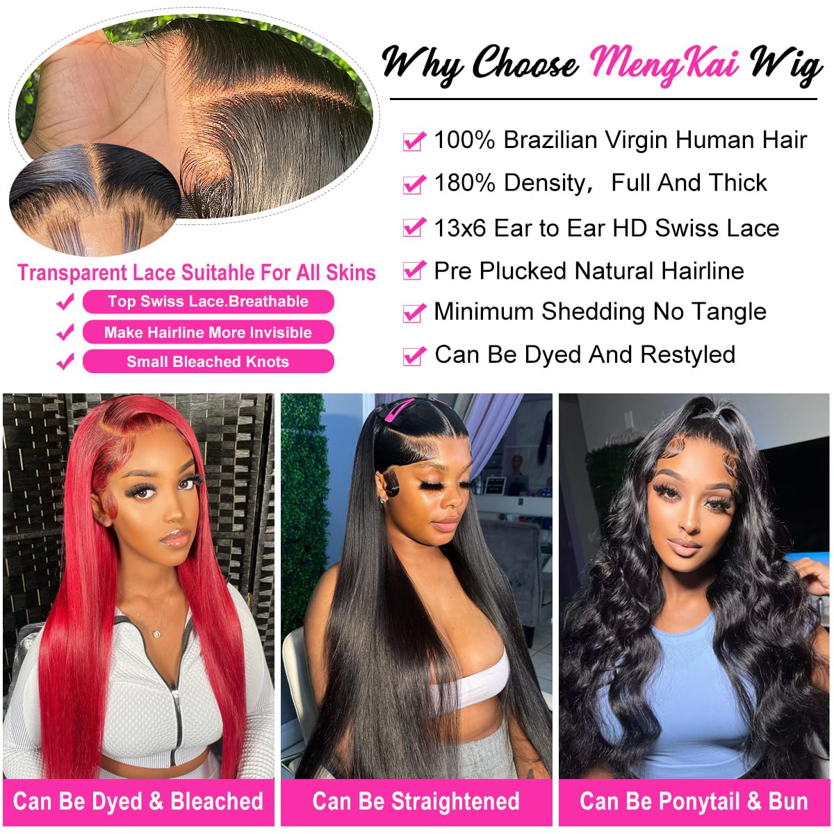 mengkai 13X6 Straight Lace Front Wigs Human Hair Pre Plucked with Baby Hair 13x6 HD Transparent Lace Frontal Wigs Human Hair 180% Density Straight Human Hair Wigs for Women 30 Inch Glueless Wigs