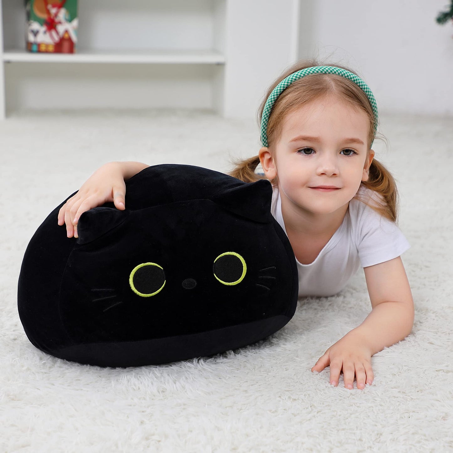 WeBingo Black Cat Plush Toy 16'', Giant Cat Stuffed Animal Plushies Pillow for Girl Boy Kid Adult, Large Big Soft Gift for Birthday Christmas Valentine's Day Home Decor