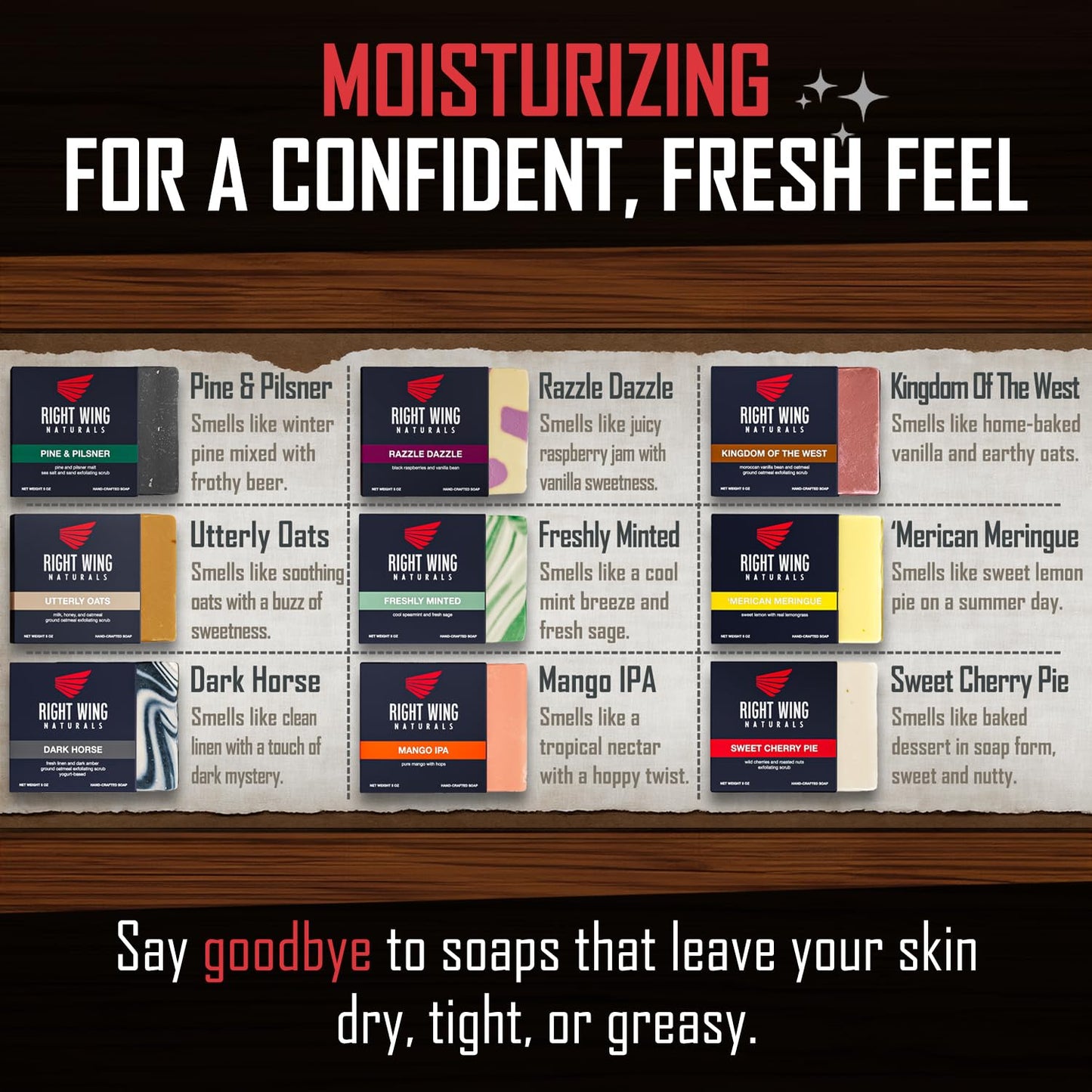 Right Wing Naturals Bar Soap Gift Set for Men | 12 Bar All Natural Variety Pack | Handcrafted Cold-Pressed Soap | Handmade Organic Soap for Men | Most Popular Flavors | Natural ScentedMen’s Bar Soap