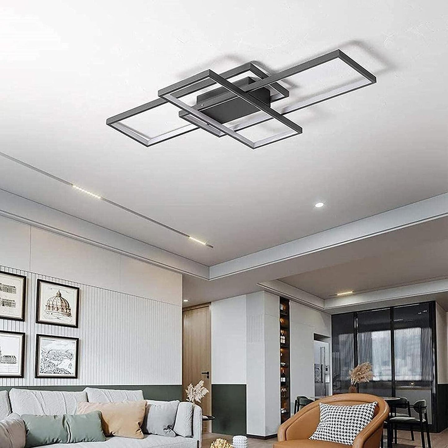 ASDMD Modern LED Ceiling Light 31.5" Dimmable Black Ceiling Light Fixture with Remote Control Square 54W 3000K-6500K Ceiling Lamp for Kitchen, Living Room, Bedroom