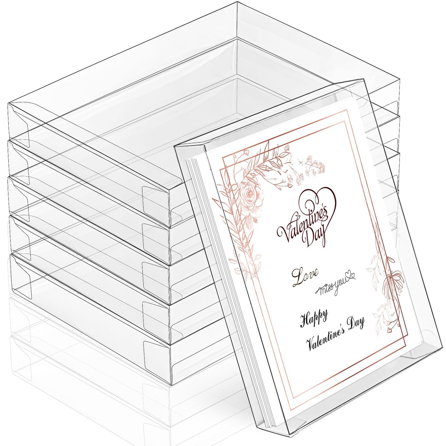 Sintuff 100 Pcs Clear Card Box Greeting Card Storage Boxes Clear Plastic picture display for Greeting Cards 5.39 x 7.36 x 1 Inches Photo Storage Box Rectangle Small Boxes for Favors