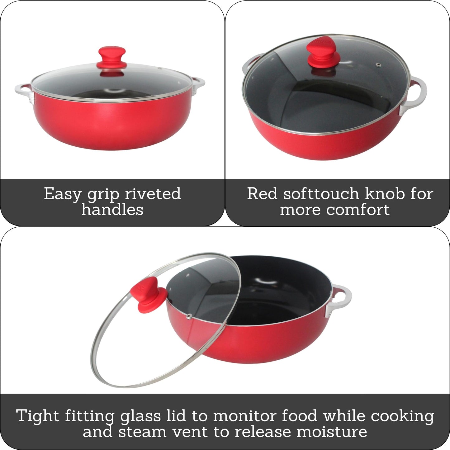 IMUSA 6.9 Qt Large Red Aluminum Dutch Oven Caldero with Black Ceramic Nonstick & Glass Lid – Big Rice, Stew, Cooking Pot for Soups, Beans, Braising & Traditional Hispanic Recipes