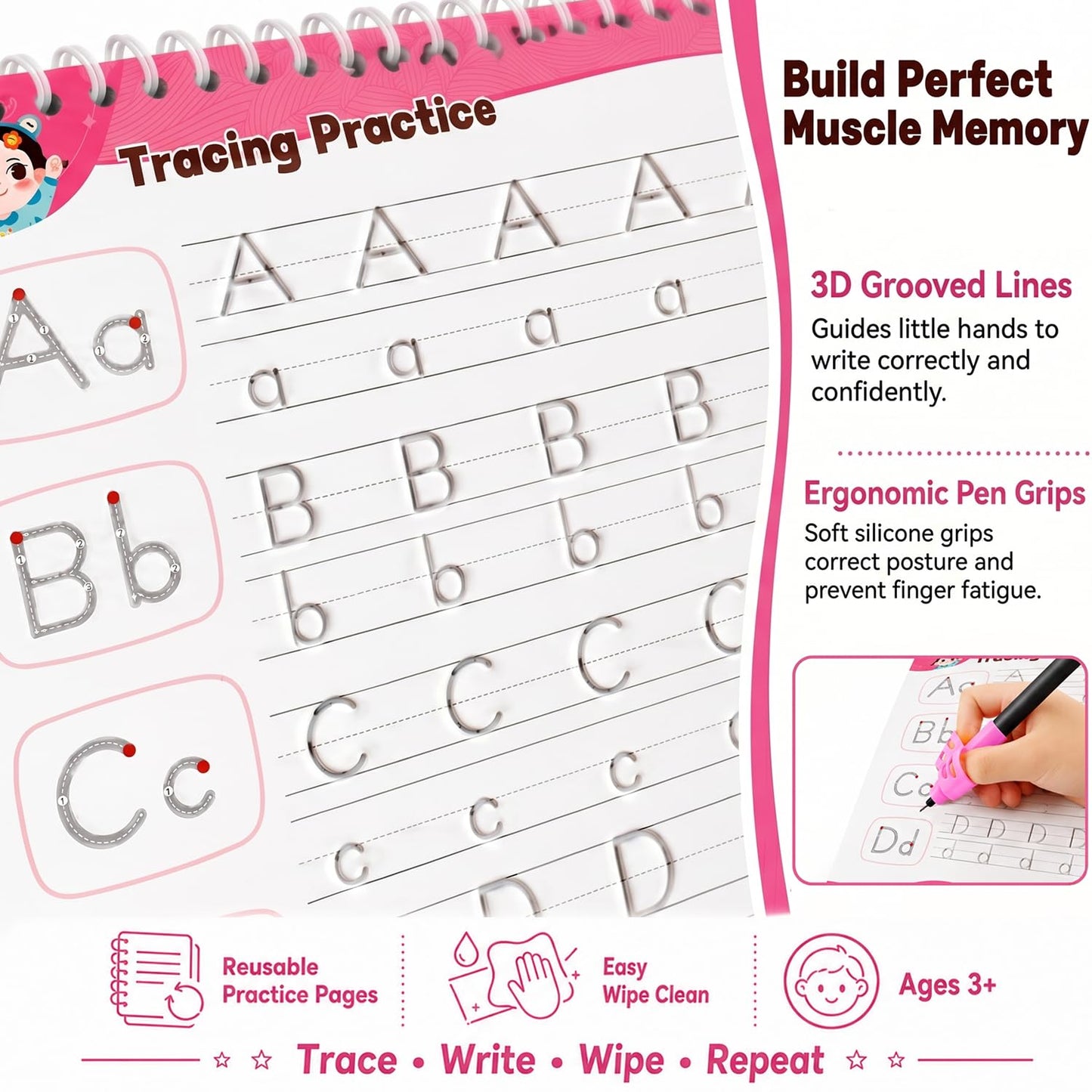 Timetome Large Magic Grooved Writing Practice for Kids 3-5, Grooved Writing Books for Kids 6-8, Handwriting Practice Ages 5-7, Preschool Learning Activities (Practice 6-Books)