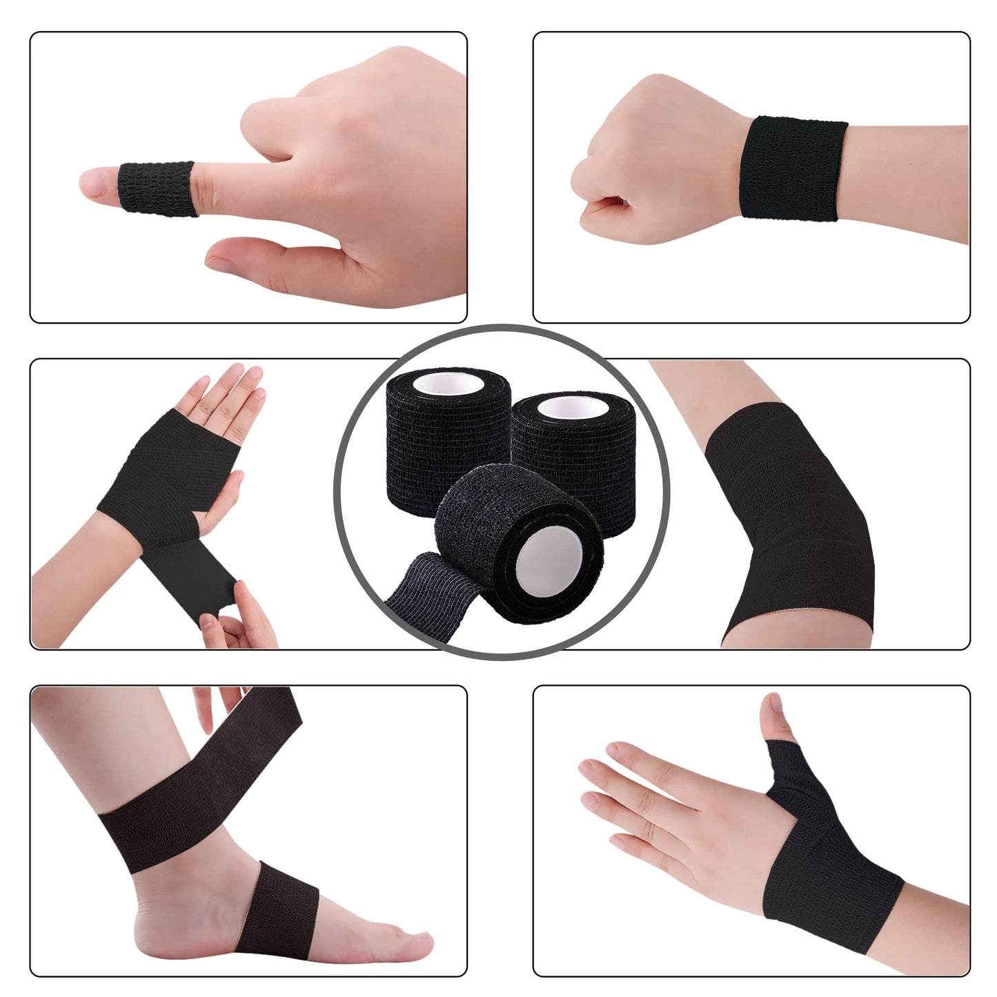 BQTQ 72 Rolls Self Adhesive Bandage Wrap 2 Inch Self Adherent Wrap Black Bandage Tape Self Stick Bandages Wrap Stretch Bandage for Wrist Ankle Swelling Sprains