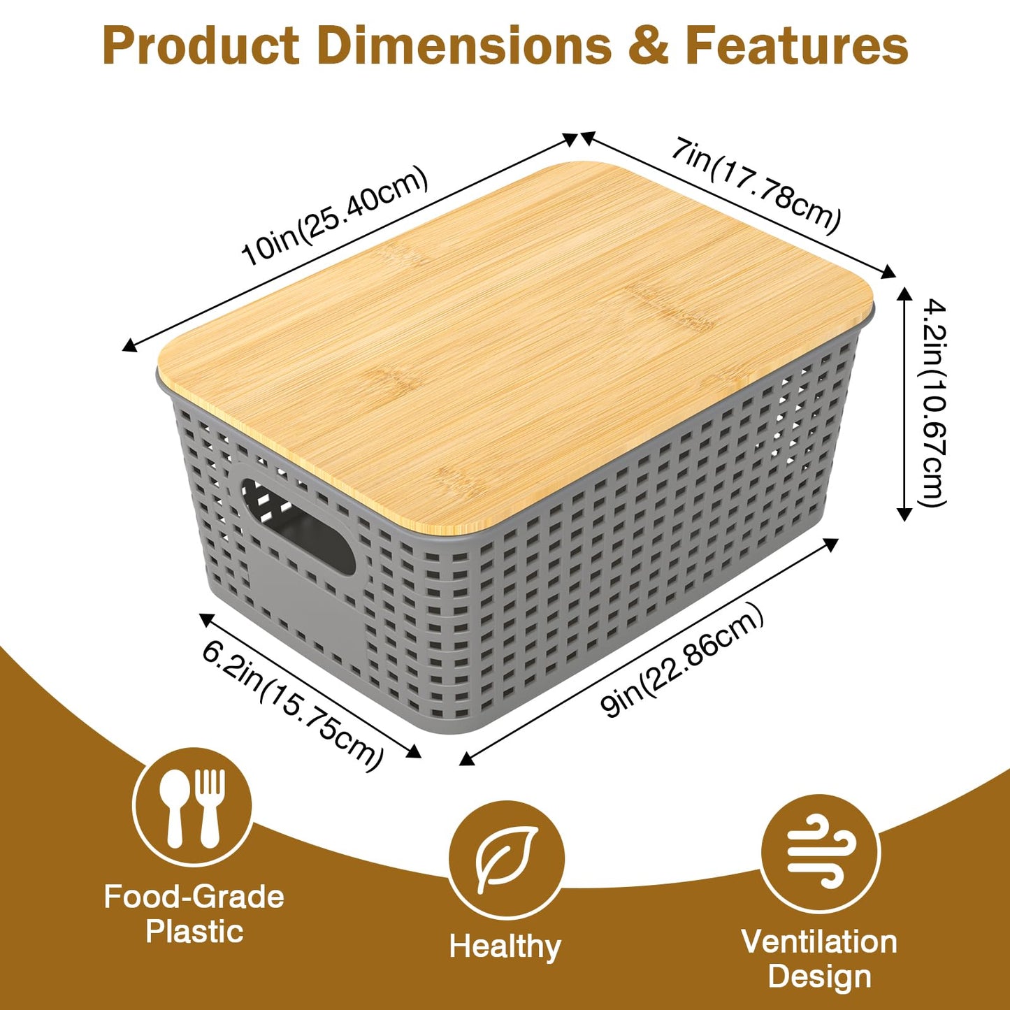 Stackable Storage Basket: Plastic Baskets Bins, Baskets for Organizing, Pantry Decorative Containers for Closets, Cabinets, Shelves(8 Pack, Grey)