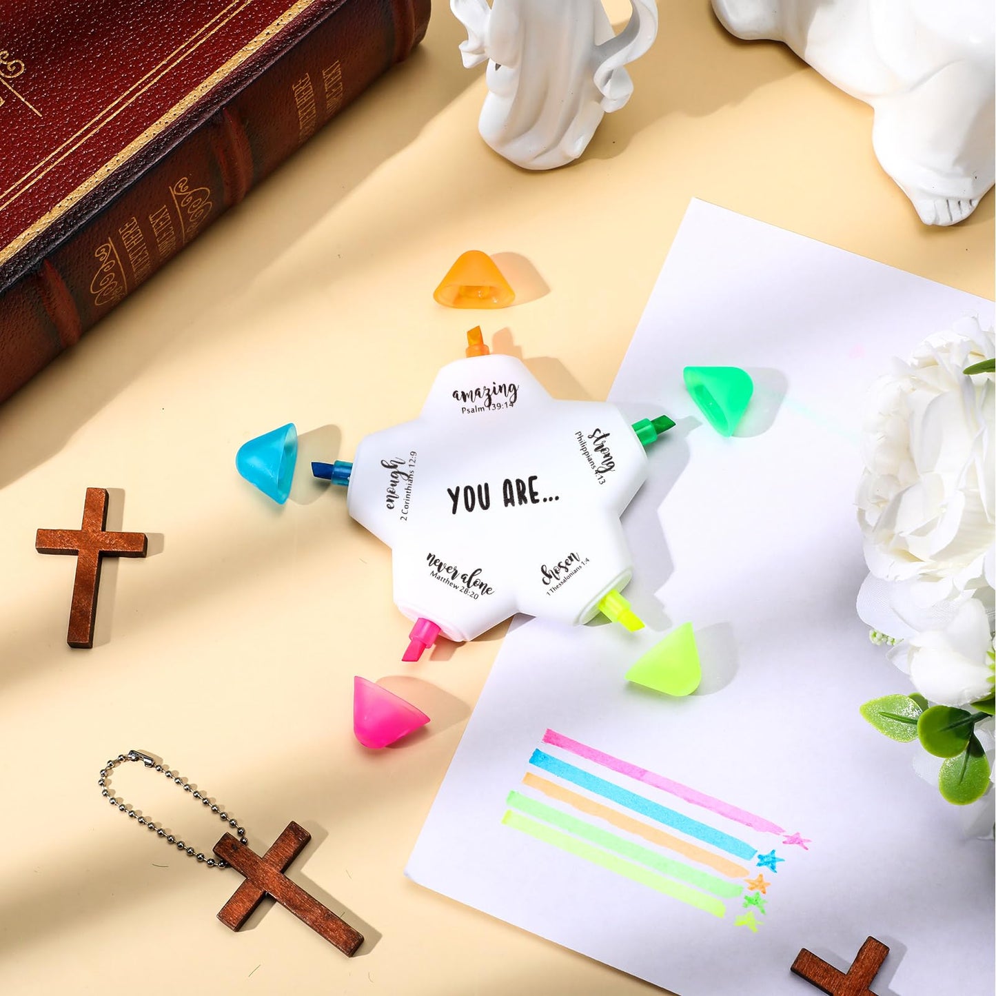 Chivertion 30 Pcs Christian Gifts Bible Highlighters and Pens No Bleed Inspirational Highlighters Brush Tip Bulk Church Gift Bible Study Supplies Religious Stationery