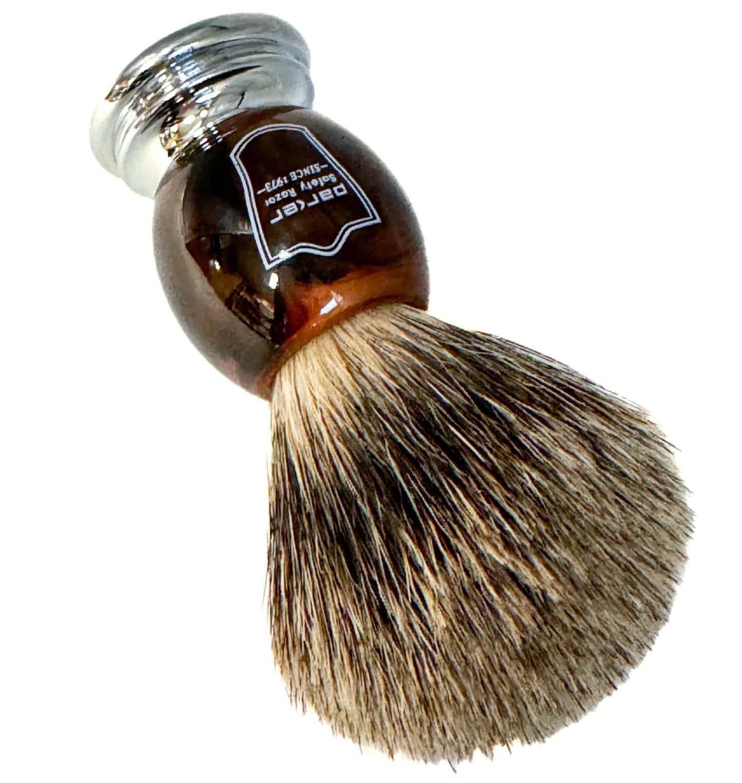 Parker Premium 3-Band Pure Badger Bristle Shaving Brush with Stand, Packaged in a Gift Box, Generates a Fabulous Lather. (Faux Horn)