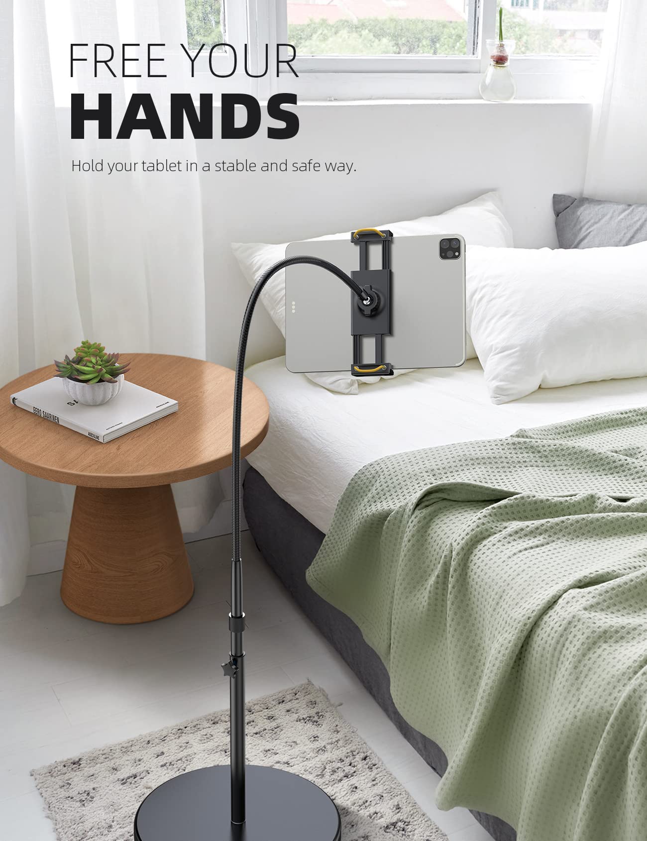Lamicall Tablet Floor Stand Holder - Gooseneck Tablet Mount for Bed, 63" Adjustable Height & 10.6lb Stable Base, for Gifts: 4.7-13" Tablets, iPad Pro 13/9.7, Air, Mini, Galaxy Tab, Kindle, Phones