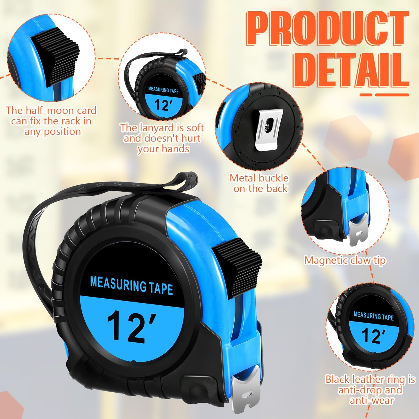 Copkim 50 Pieces Tape Measure Retractable and Easy Read with Fractions Marked Easy Read Basics Self Locking Measuring Tape Bulk for Engineer Contractors(12 Ft,Blue)