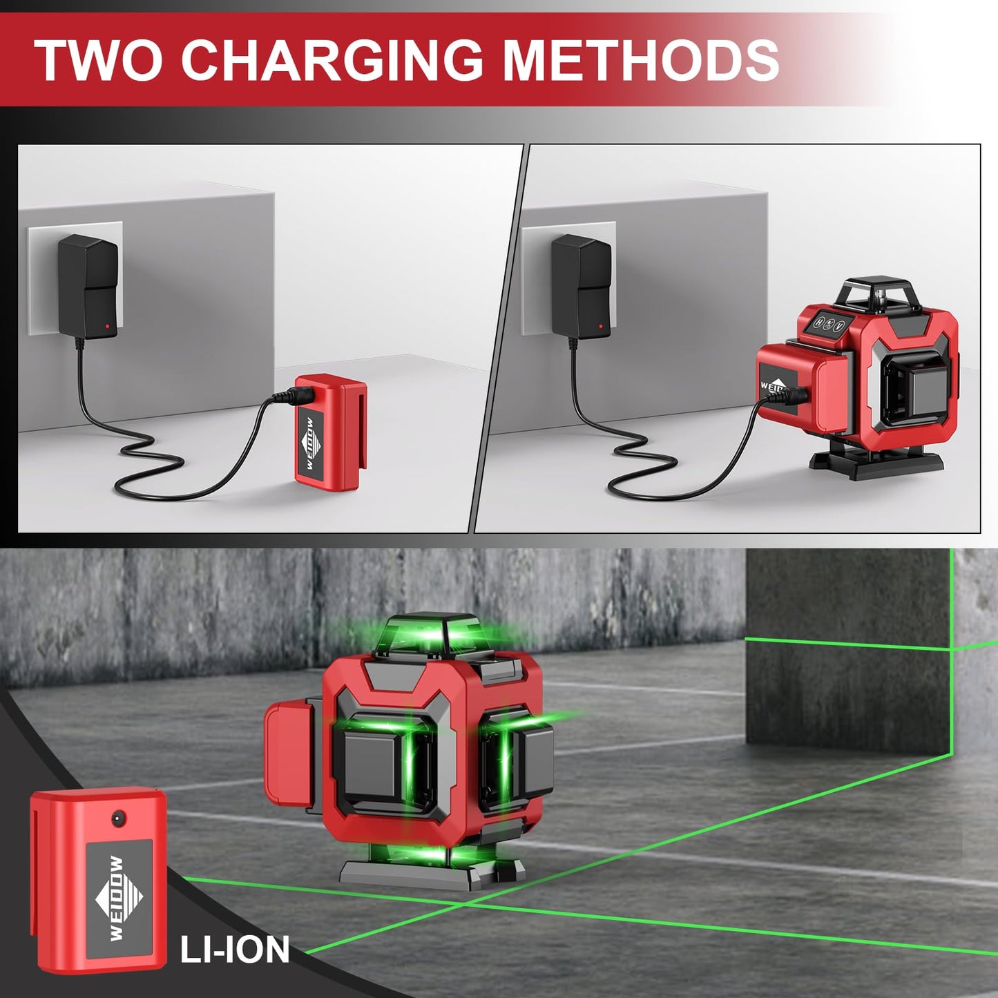 Laser Level 360 Self Leveling with Tripod,WEIDDW 4D Lazer Level,4x360° Cross Line Laser for Construction Project Renovation,Floor Tile, Laser Level Lines Tool with 4800mAh Batteries