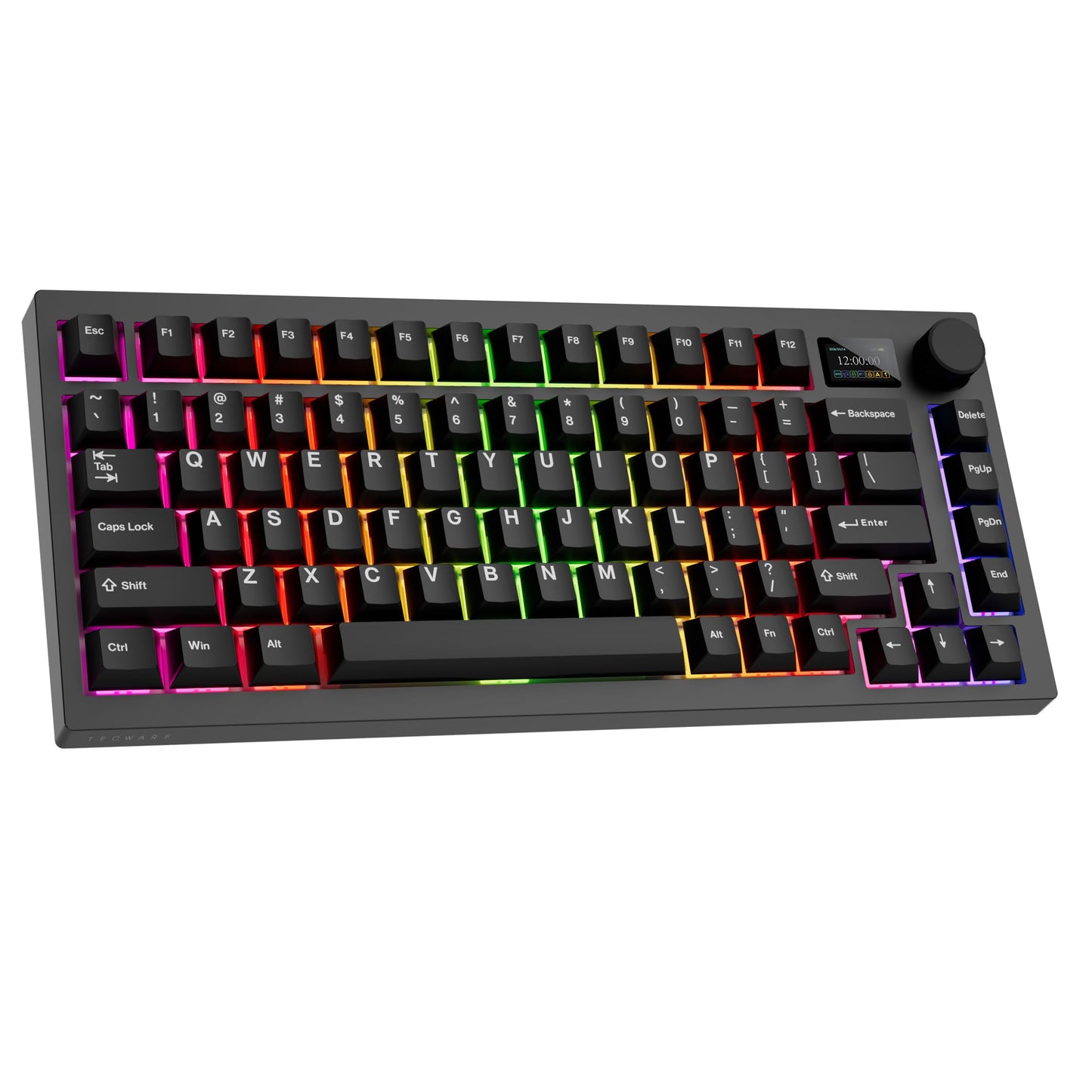 TECWARE Spectre 75% RGB Mechanical Gaming Keyboard with Customizable LCD Screen, Multi-Function Knob, Gasket Mount, South Face 5-Pin Universal Hot-Swappable Sockets Black Cocoa Brown Switch