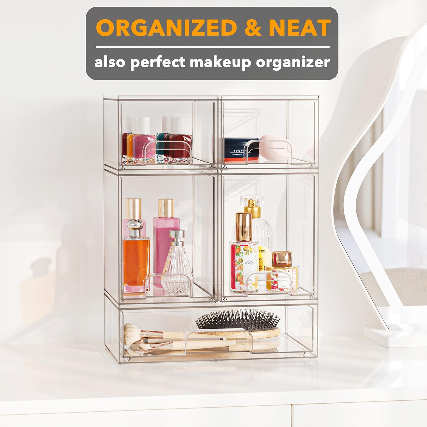 SpaceAid Bottle Storage Organizer Baby - Acrylic Bottles Station Organizer Container, Stackable Clear Drawers for Countertop, Vanity, Bathroom, Cabinet, Pantry Organization, 5 Pack, 2S2M1L, 15.4" H