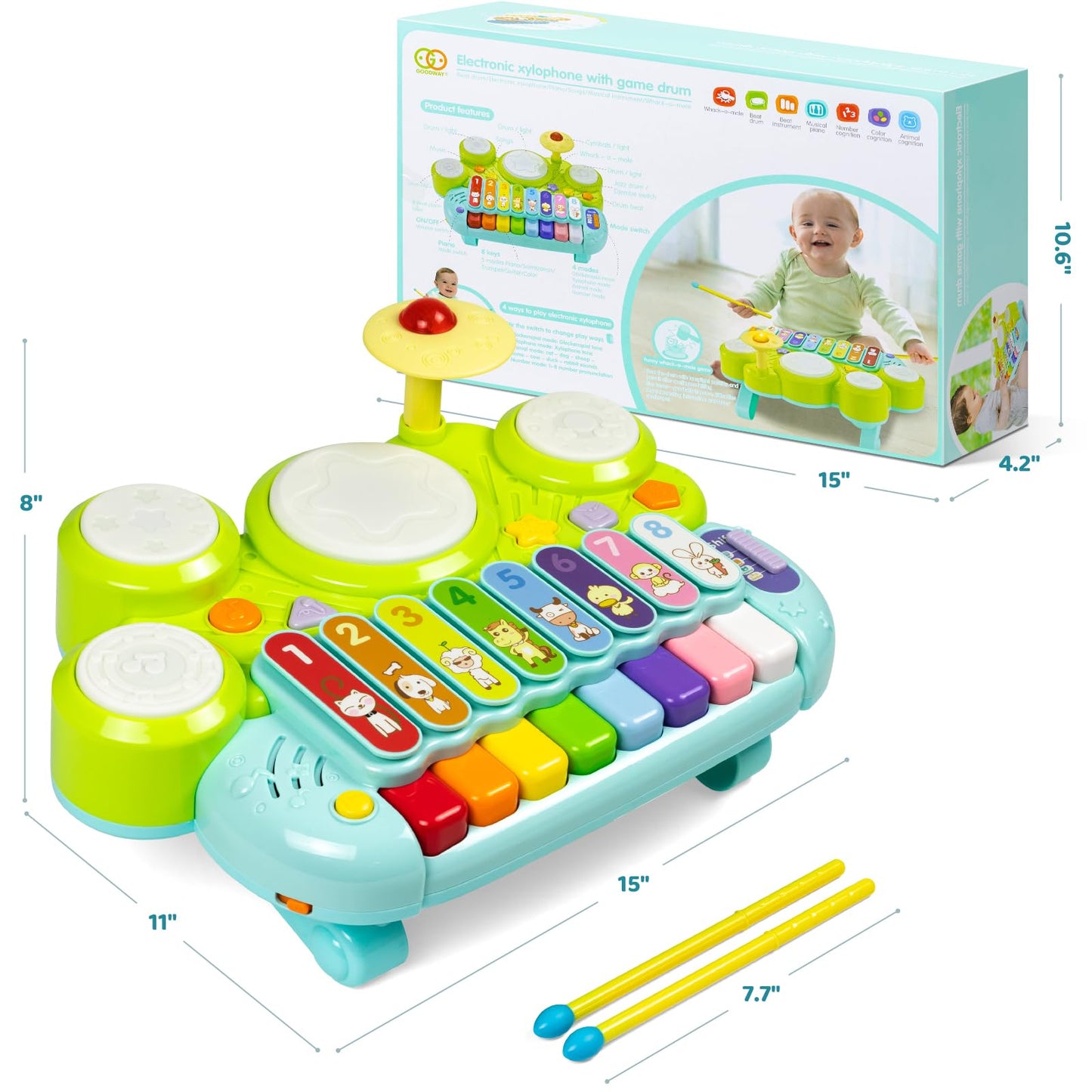 Marstone Toys for 1 Year Old Boy and Girl Gifts, Baby Musical Toys for Toddler 1-3, Piano Keyboard Xylophone Drum Set Toys for Baby 6-12, 12-18 Months, Educational Learning Toys Birthday Gift Age 0-2