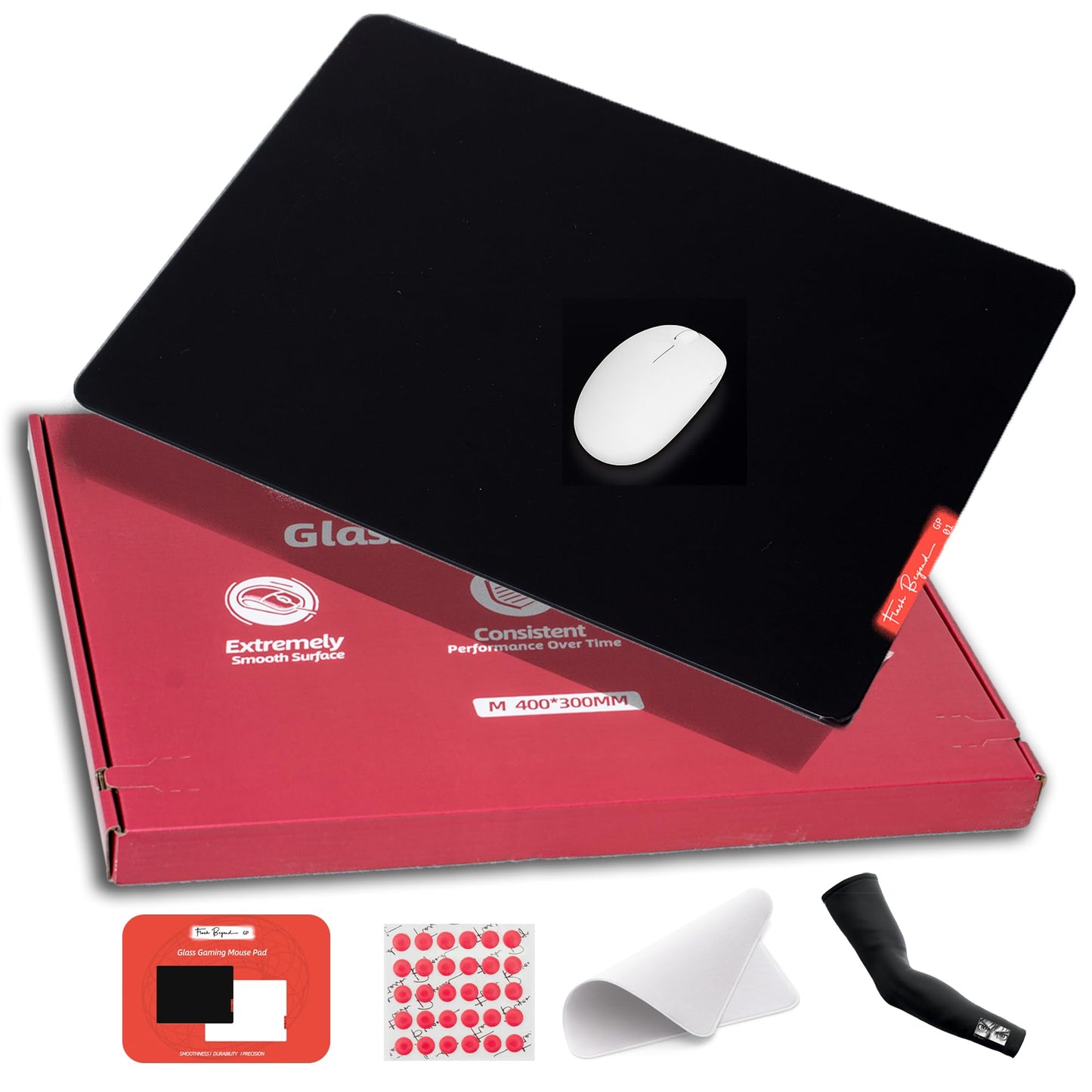 Flash Beyond Glass Gaming Mouse Pad - Premium Glass Pad with Anti-Slip Rubber Base - Smooth, Precise Tracking, Surface for High-Speed Gaming, Ideal for FPS Players (Black, Middle-15.7L x 11.8W inches)